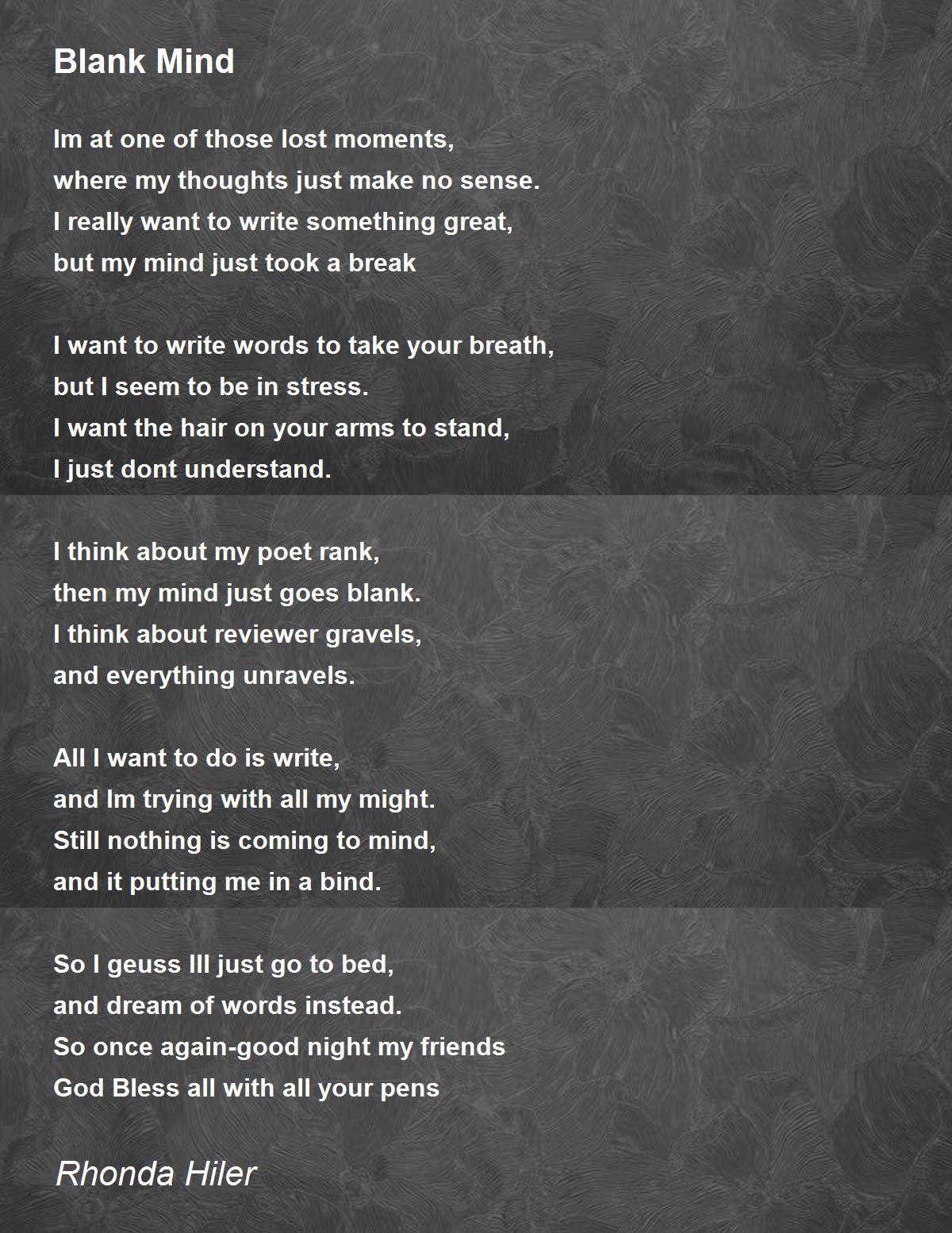 Blank Mind Blank Mind Poem by Rhonda Hiler