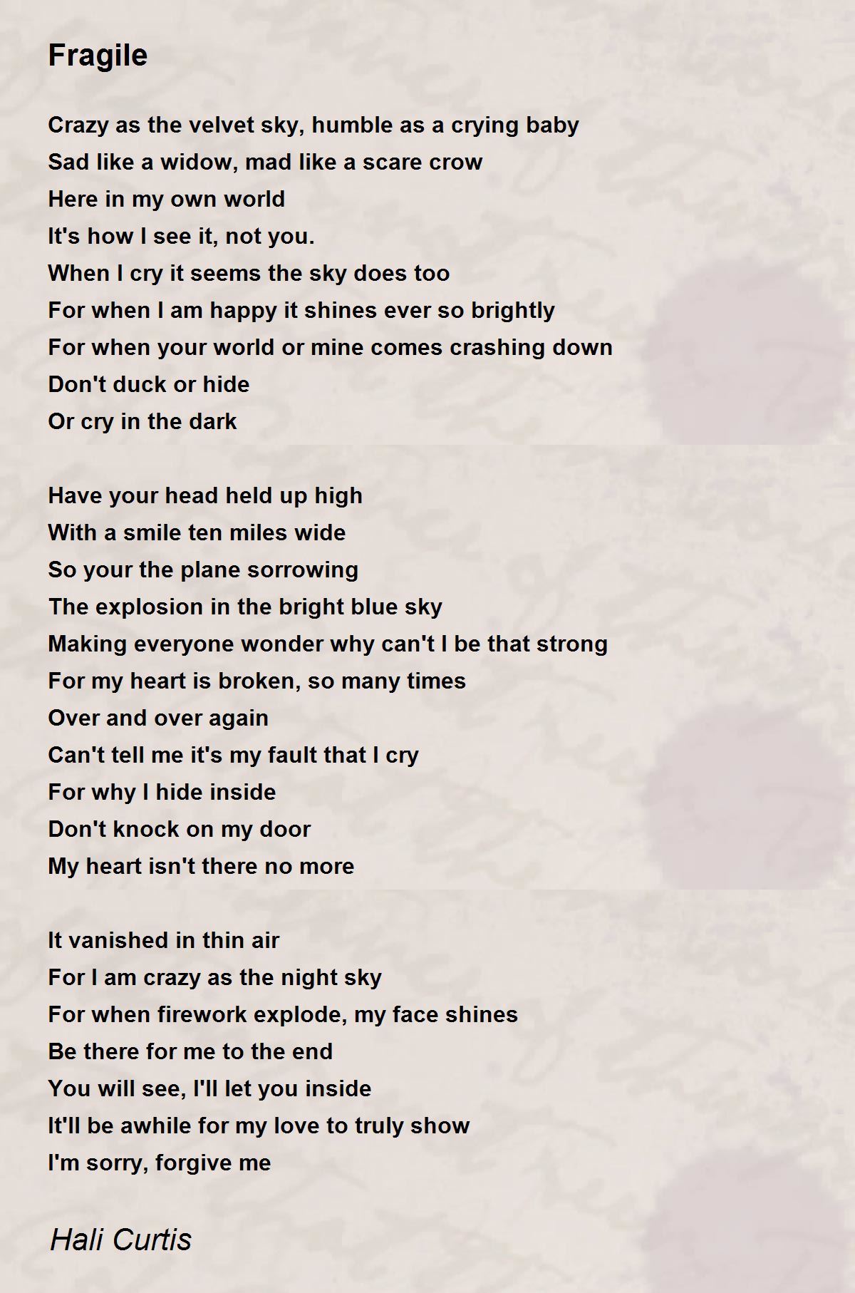 Fragile Poem by Hali Curtis Poem Hunter