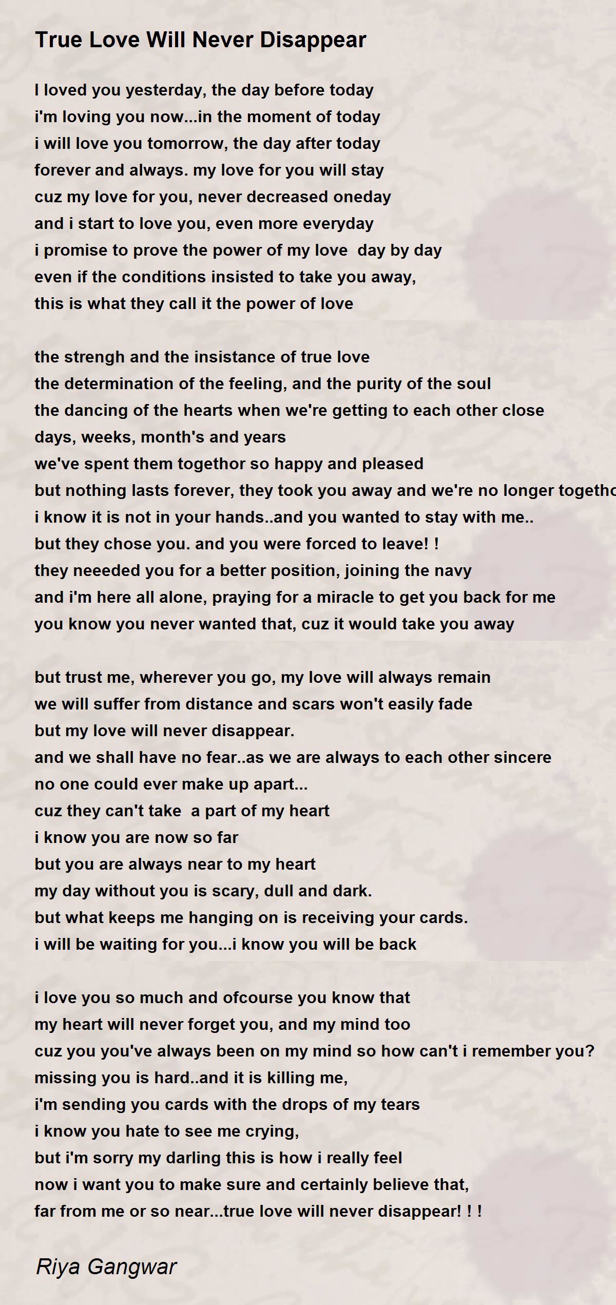 True Love Will Never Disappear - True Love Will Never Disappear Poem by ...