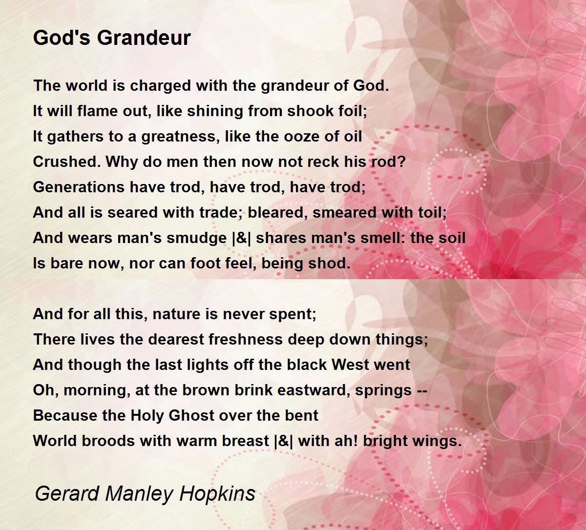 God's Grandeur Poem by Gerard Manley Hopkins - Poem Hunter