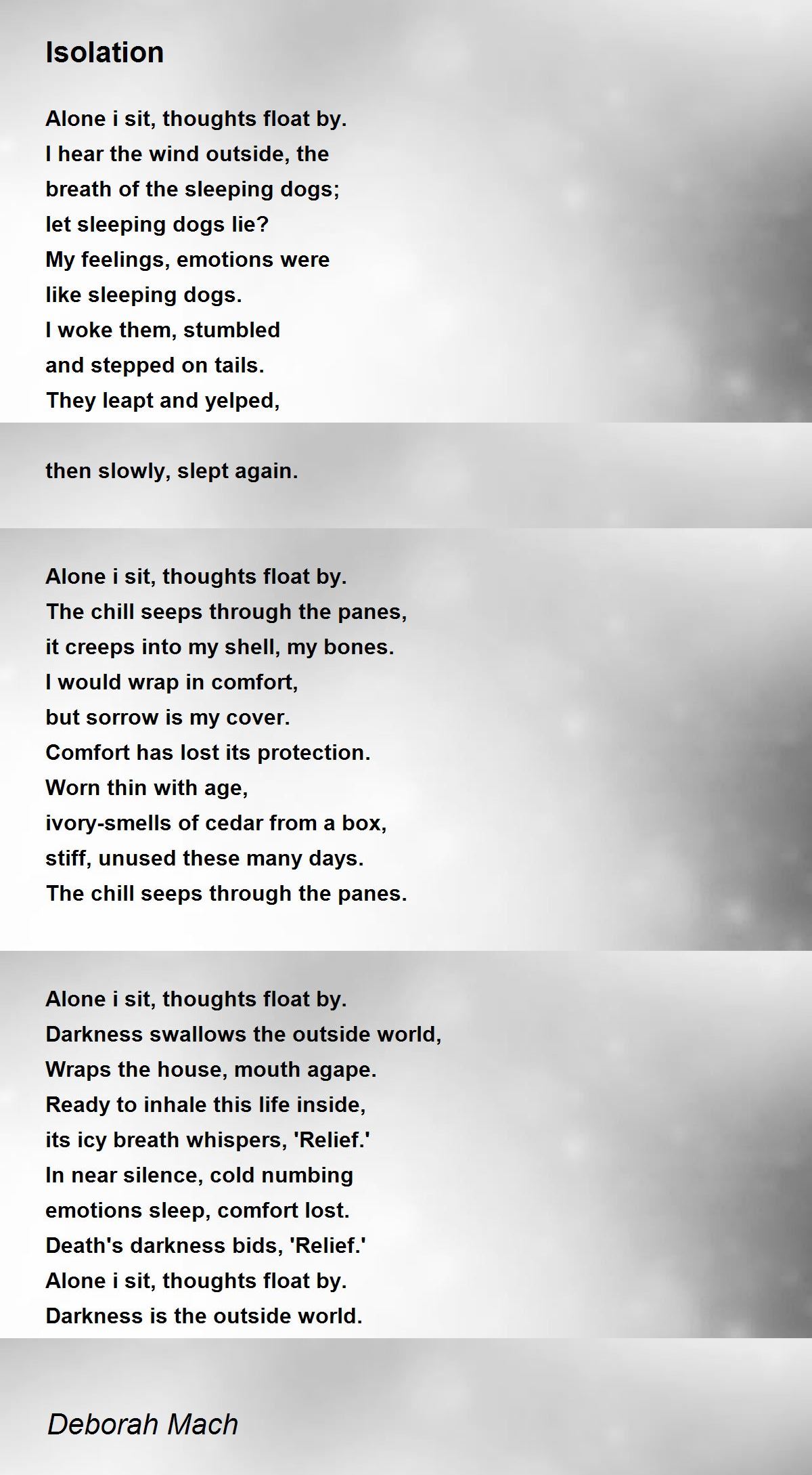 Isolation by Deborah Mach Isolation Poem