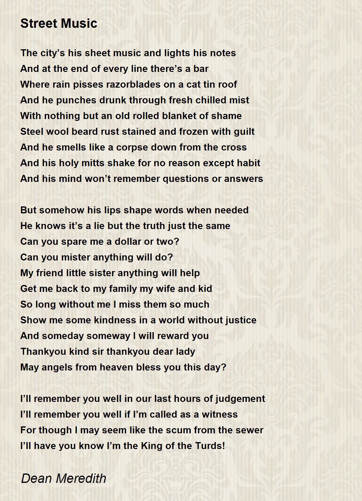 Street Music Poem by Dean Meredith - Poem Hunter