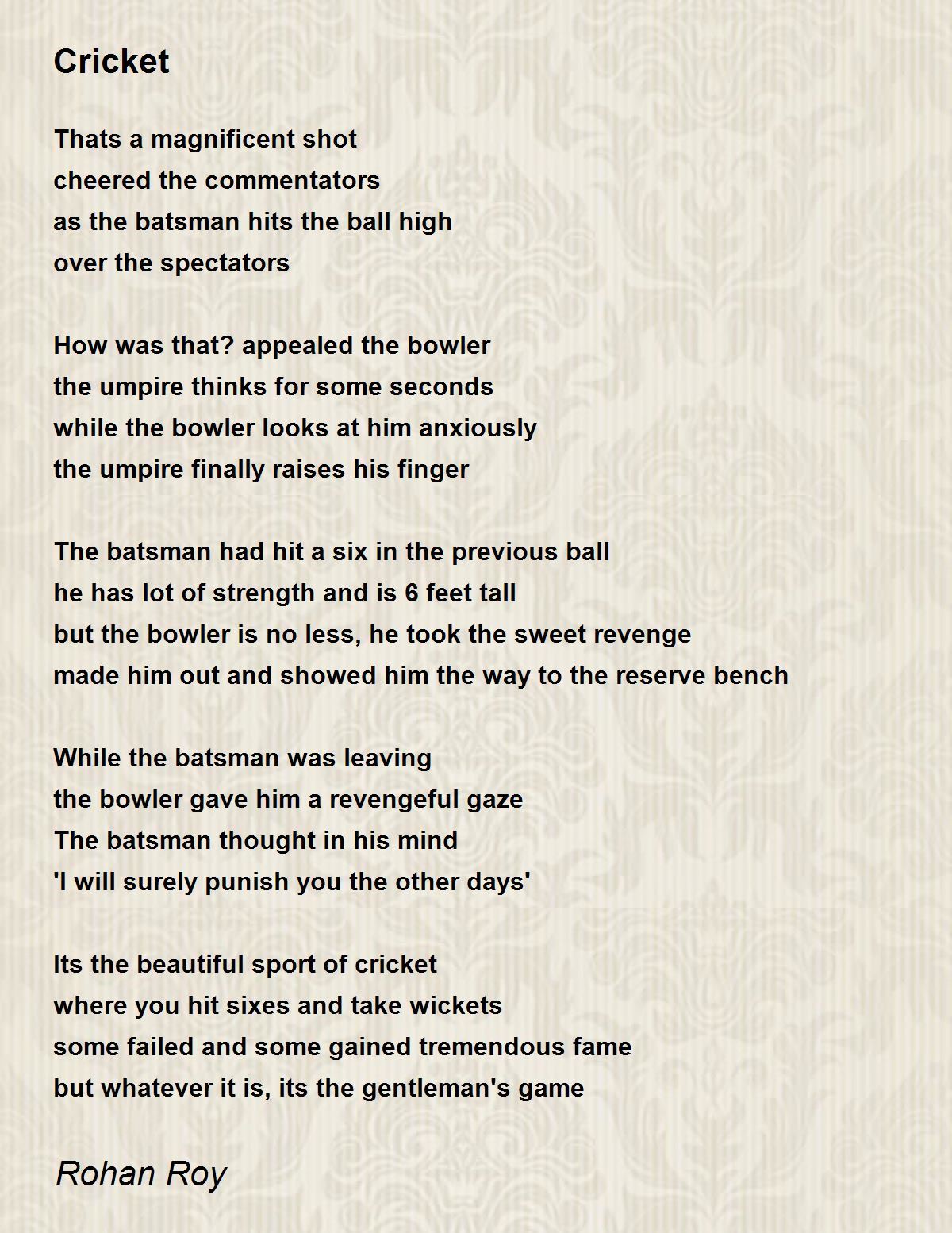 Cricket Cricket Poem by Rohan Roy