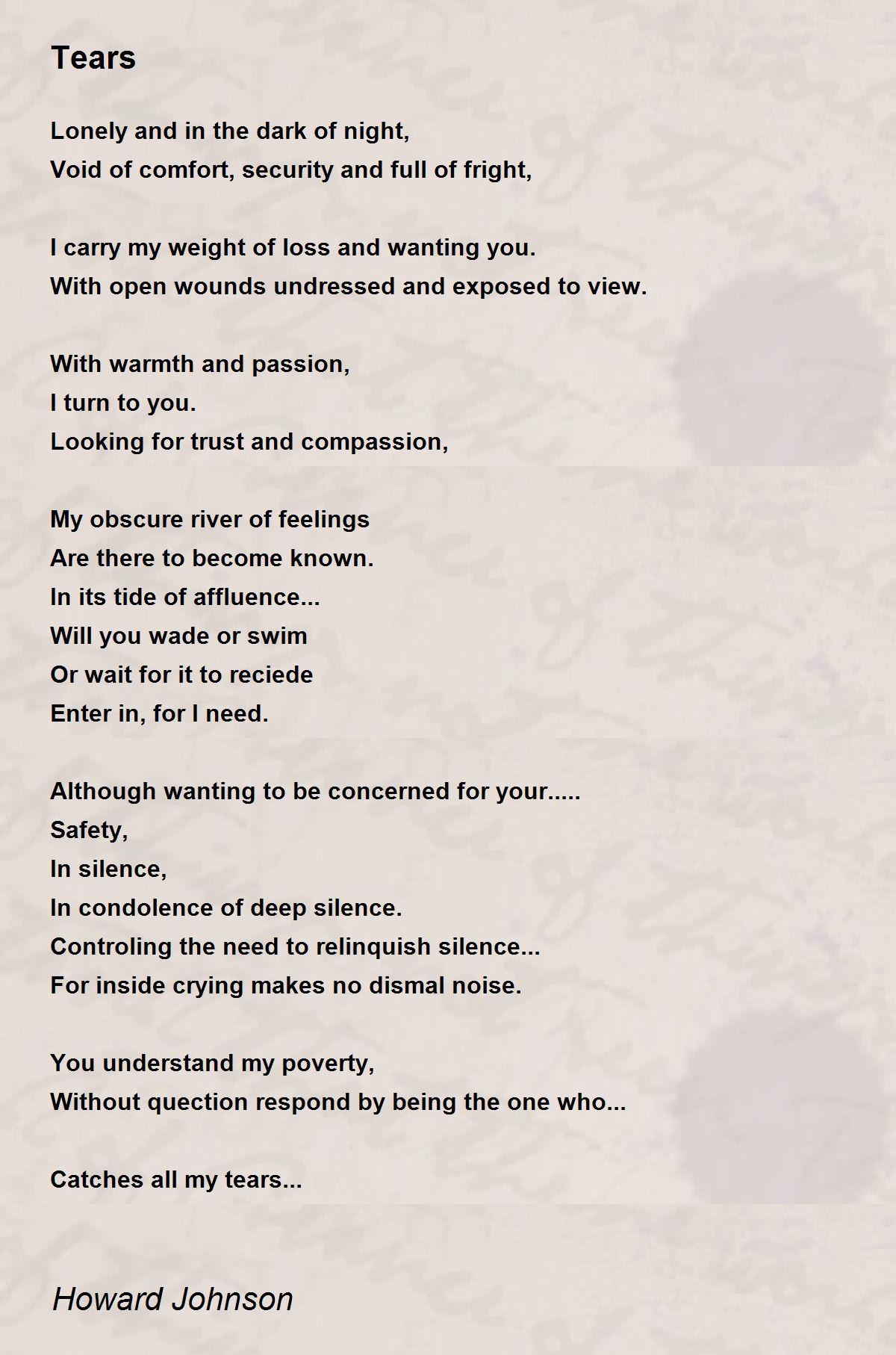 Tears Poem by Howard Johnson Poem Hunter
