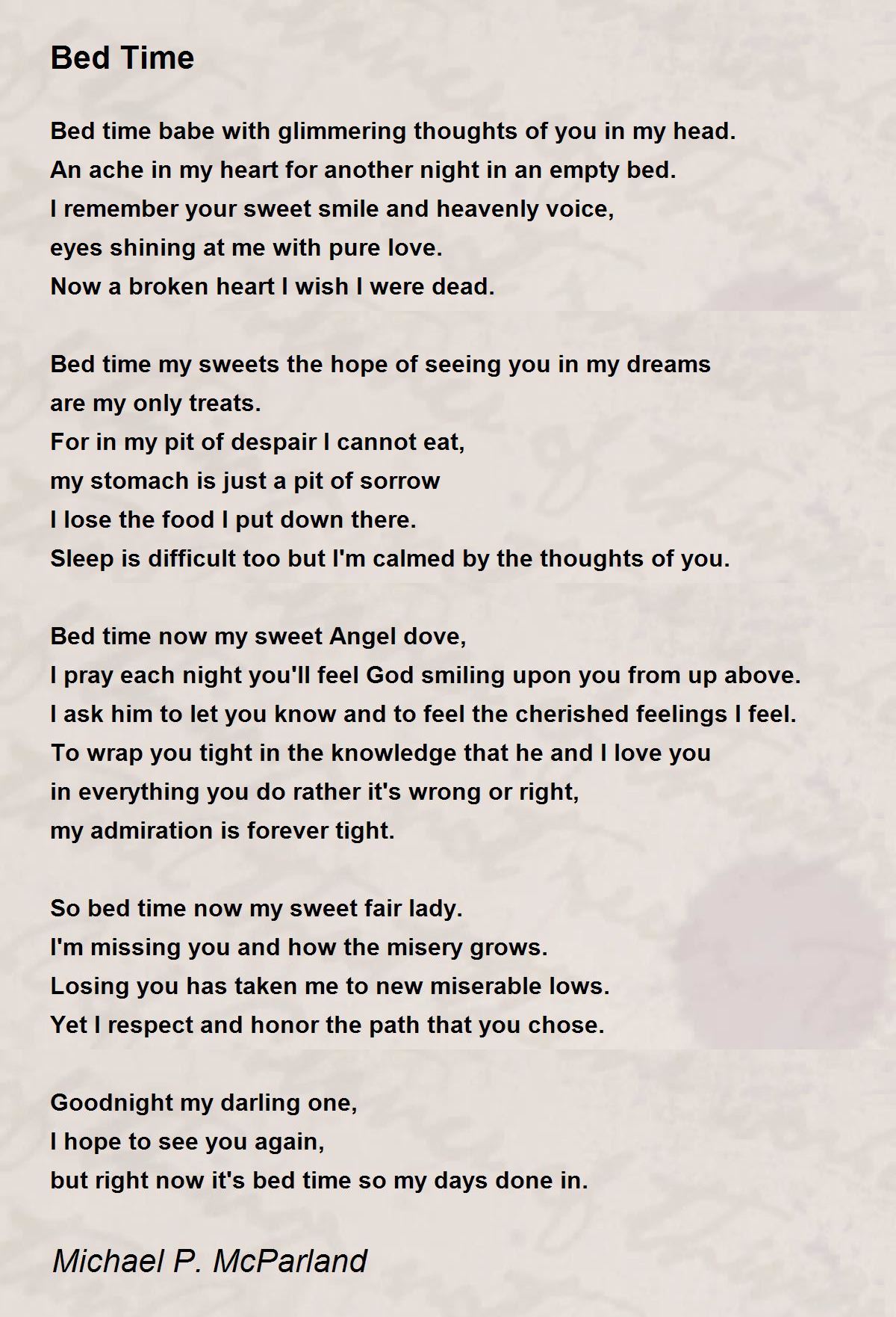 Bed Time Bed Time Poem by Michael P. McParland