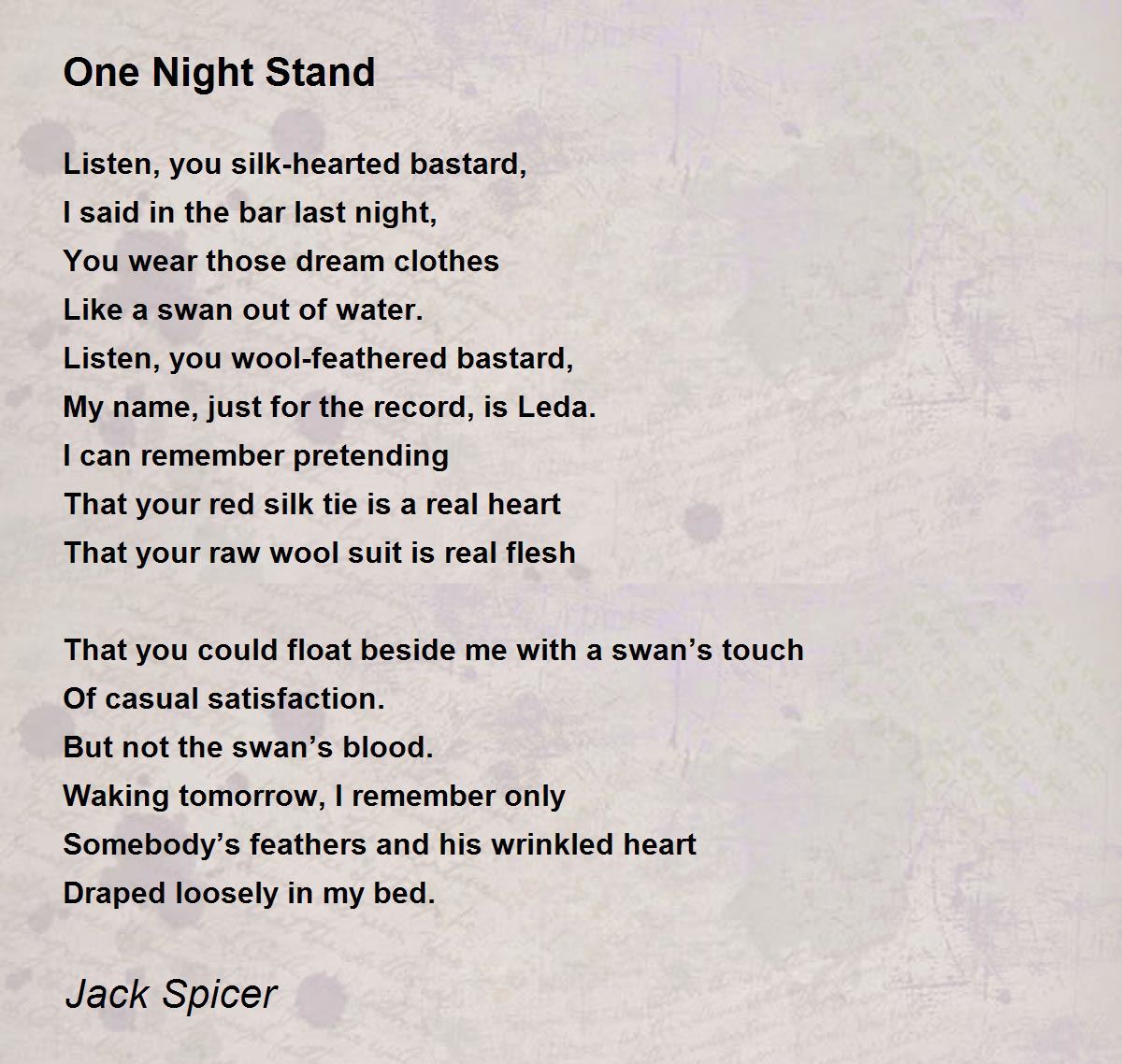 One Night Stand One Night Stand Poem by Jack Spicer
