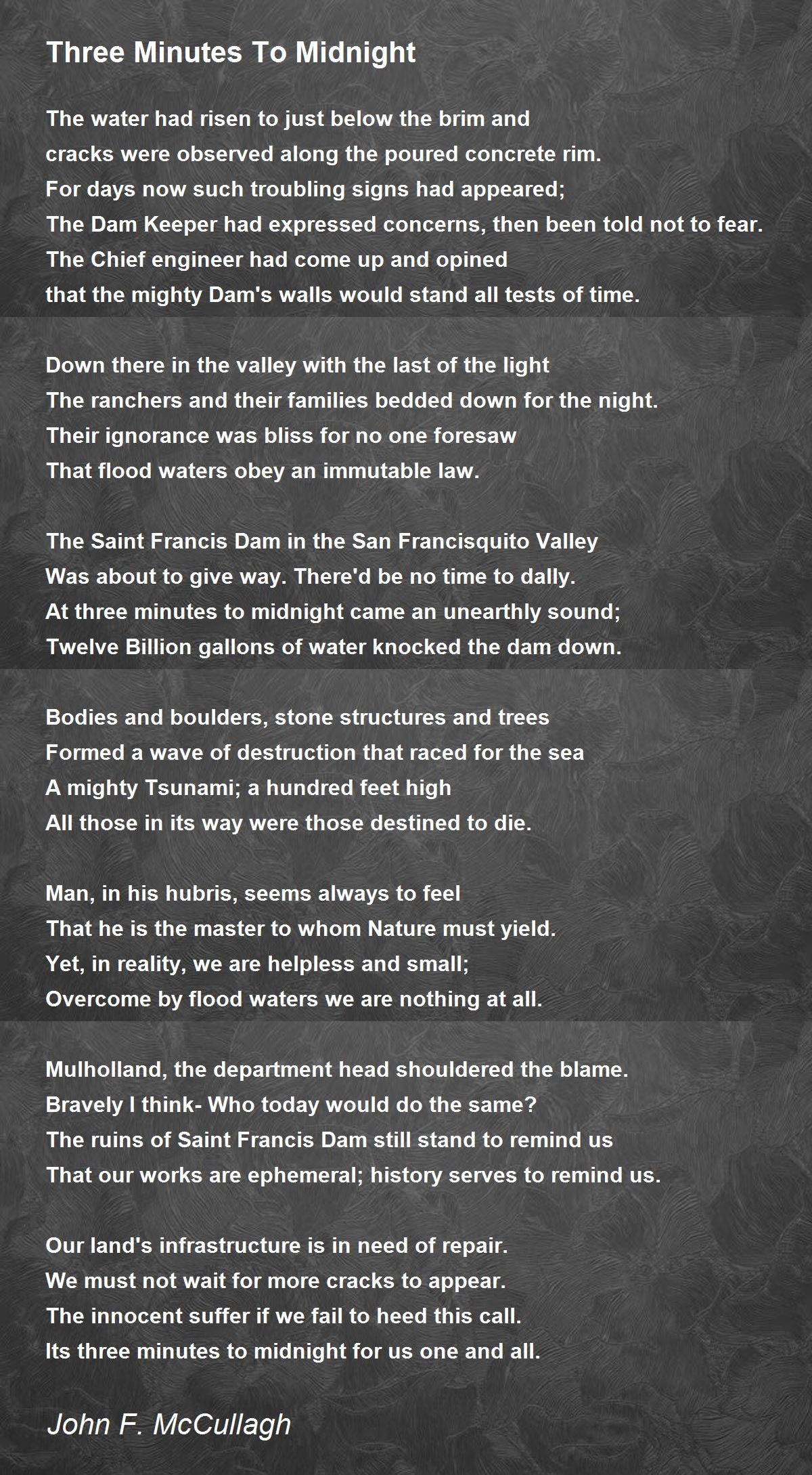 Three Minutes To Midnight Poem by John F. McCullagh - Poem Hunter