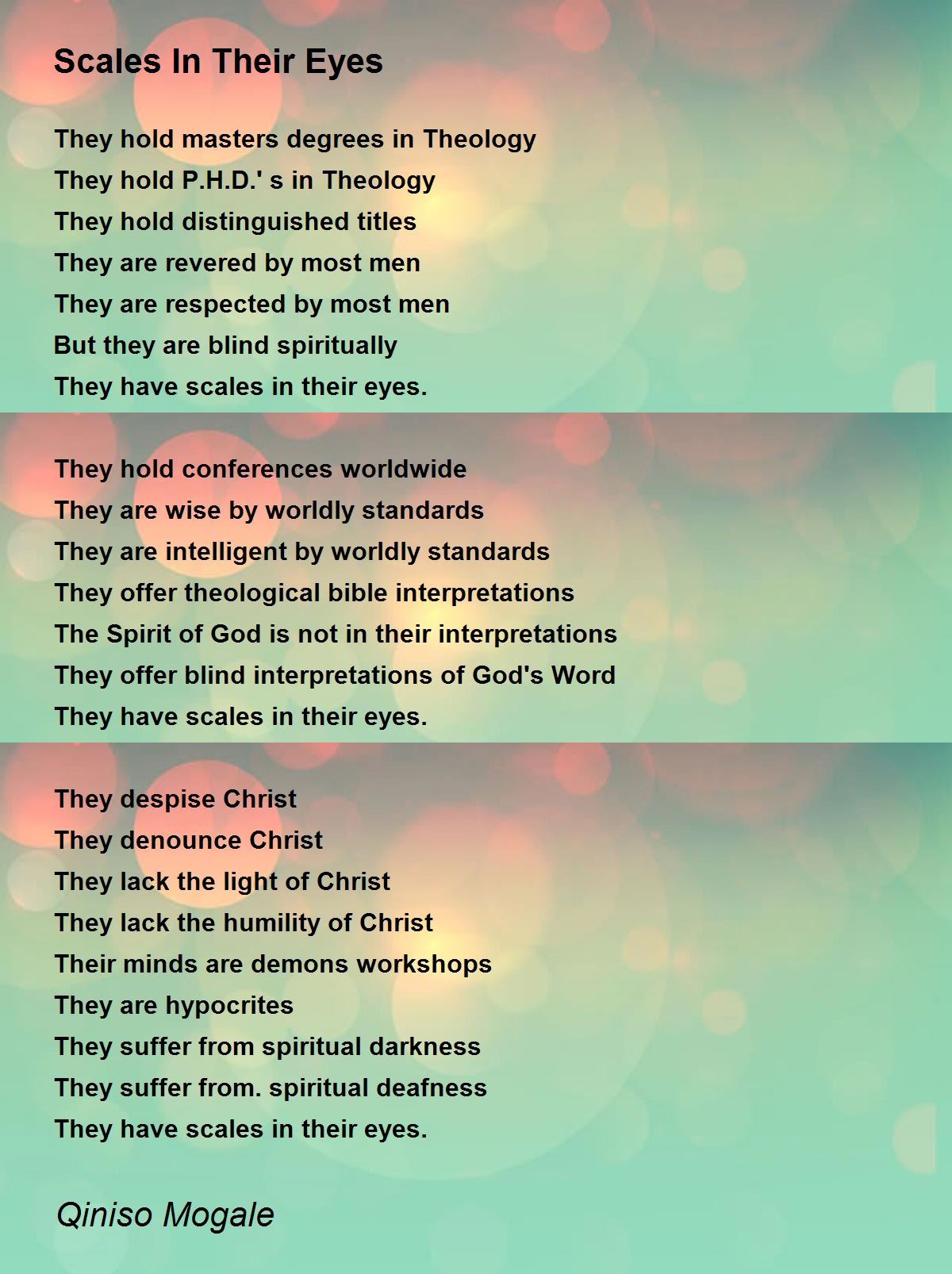 Scales In Their Eyes Scales In Their Eyes Poem by Qiniso Mogale