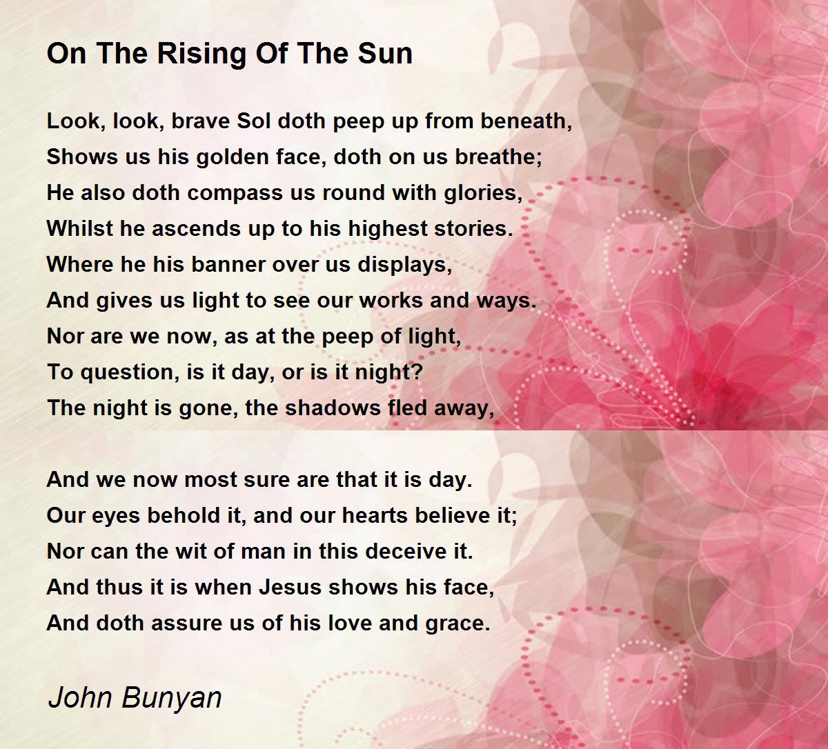 On The Rising Of The Sun On The Rising Of The Sun Poem by John Bunyan