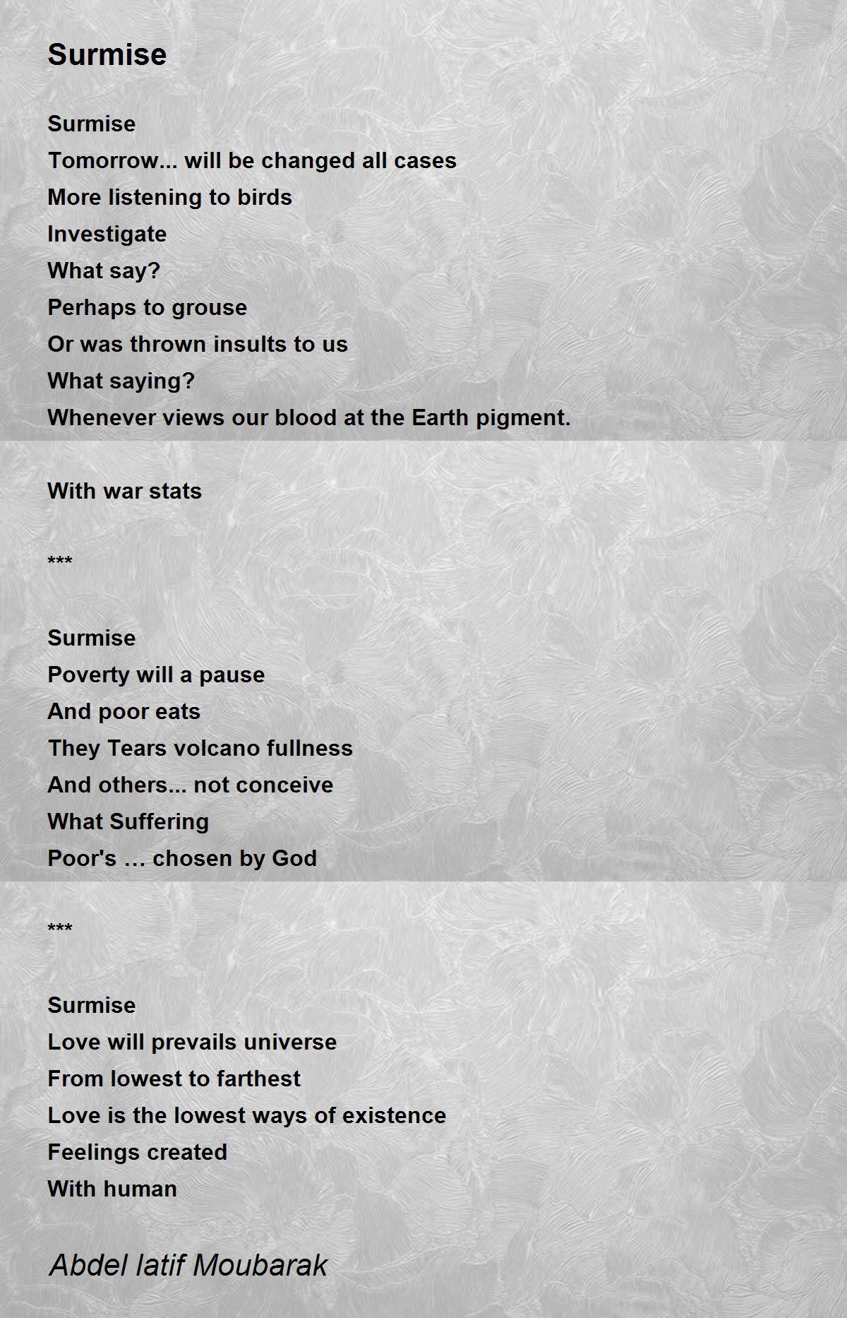 Surmise by Abdel latif Moubarak Surmise Poem