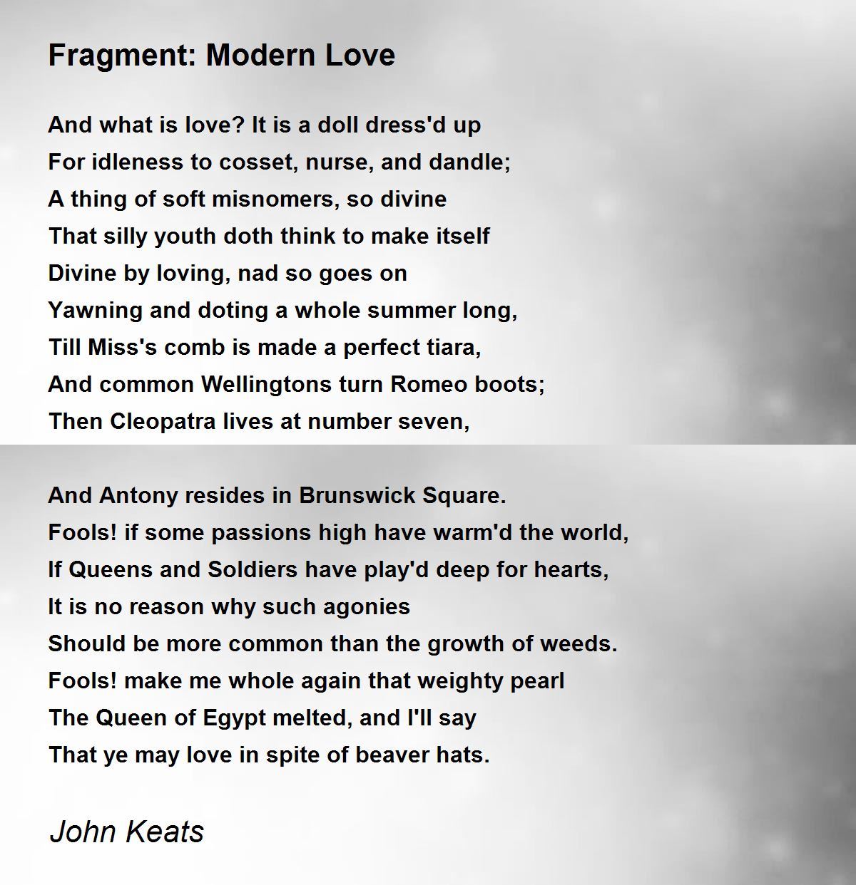 Fragment: Modern Love Poem by John Keats - Poem Hunter
