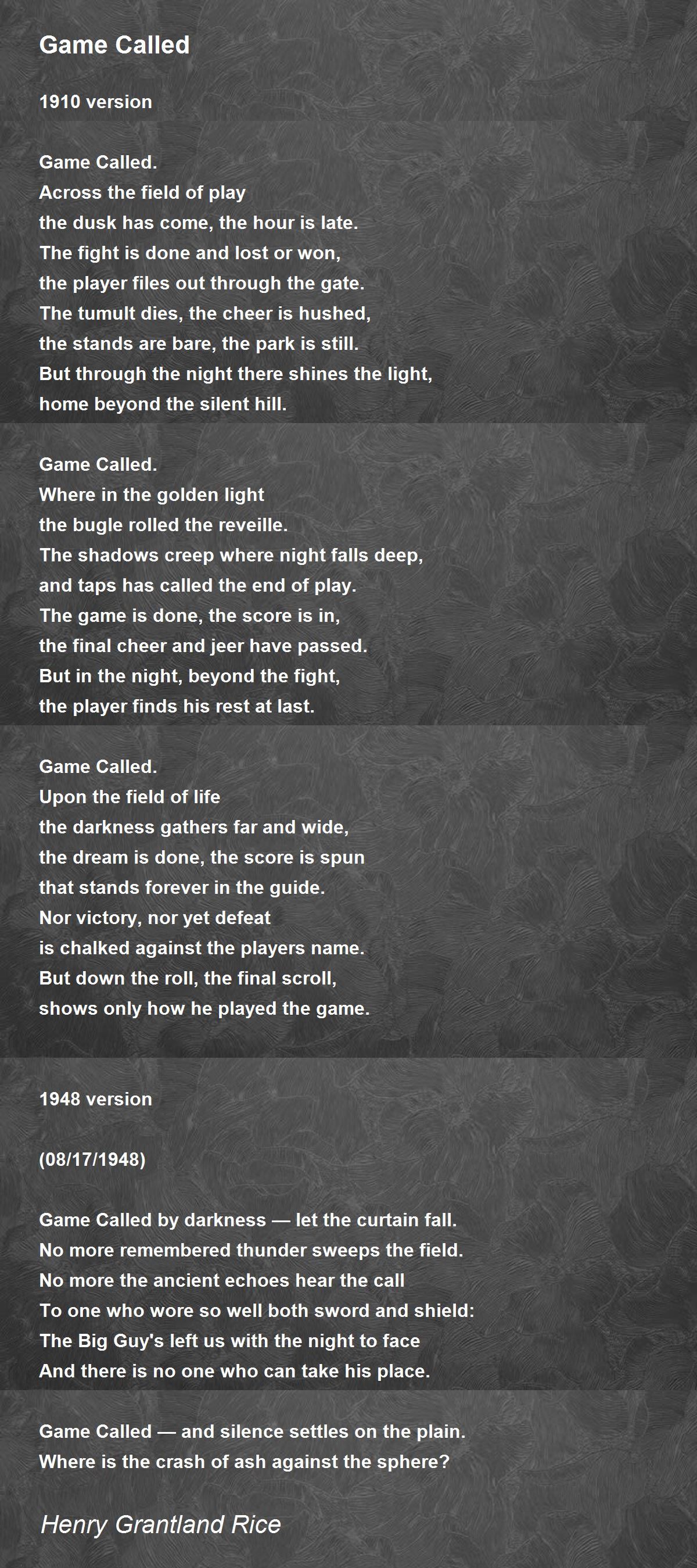 Game Called Game Called Poem by Henry Grantland Rice