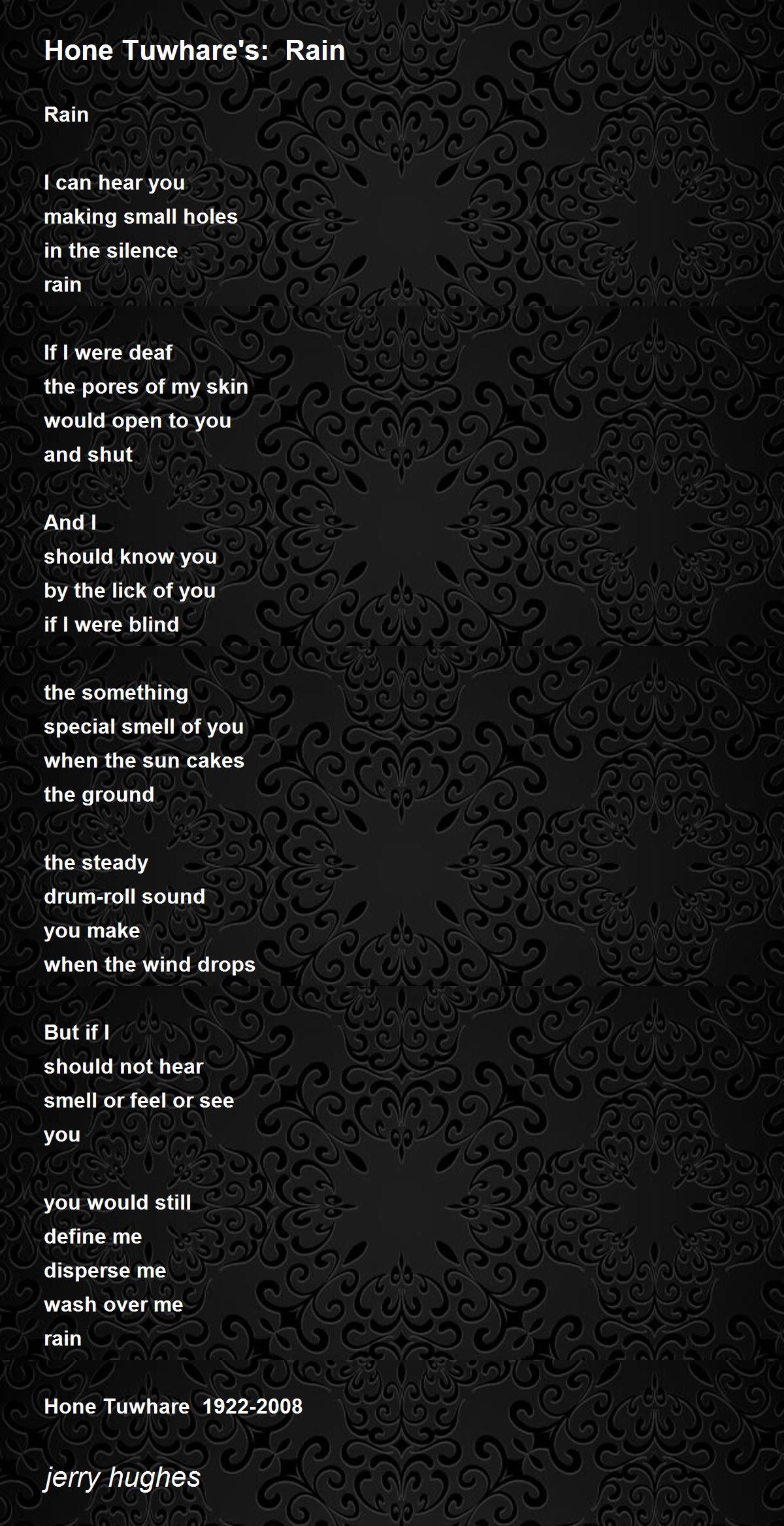 Hone Tuwhare's: Rain Poem by jerry hughes - Poem Hunter