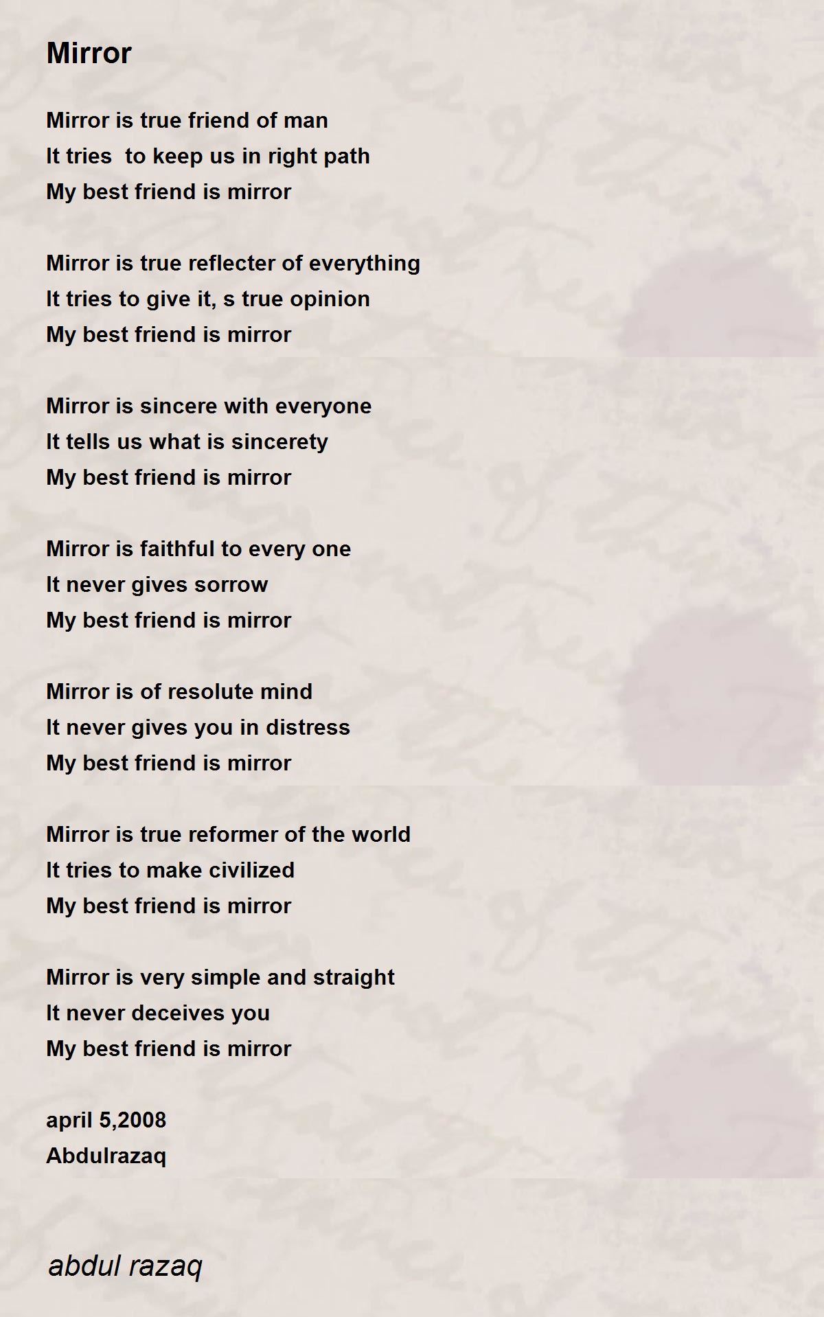 What Is The Poem Between The Mirrors
