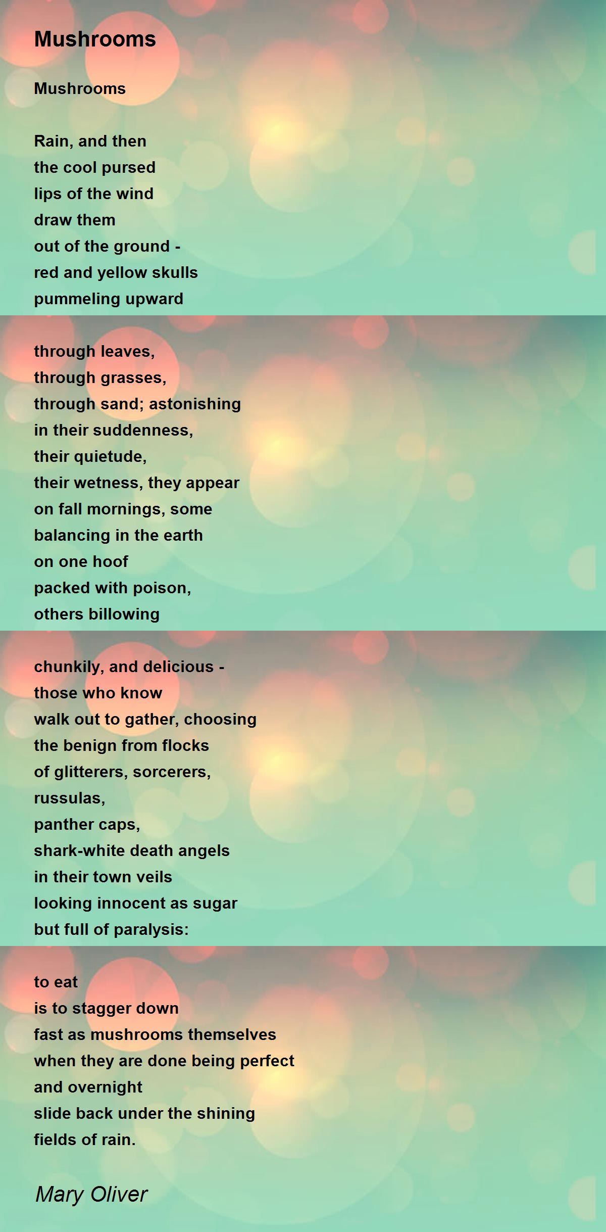 Mushrooms Poem by Mary Oliver - Poem Hunter