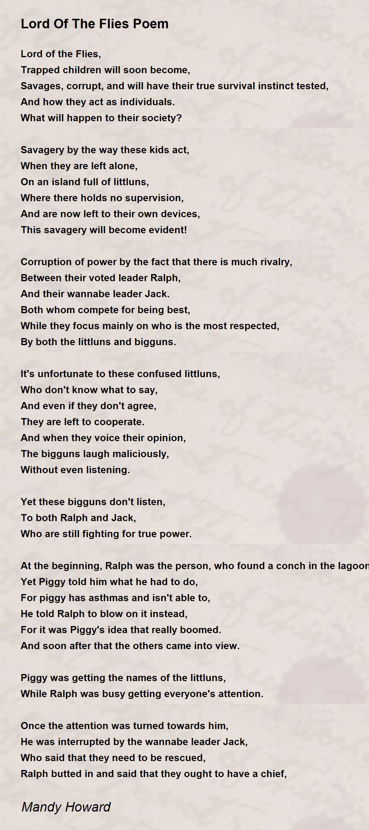 Lord Of The Flies Poem Lord Of The Flies Poem Poem by Mandy Howard
