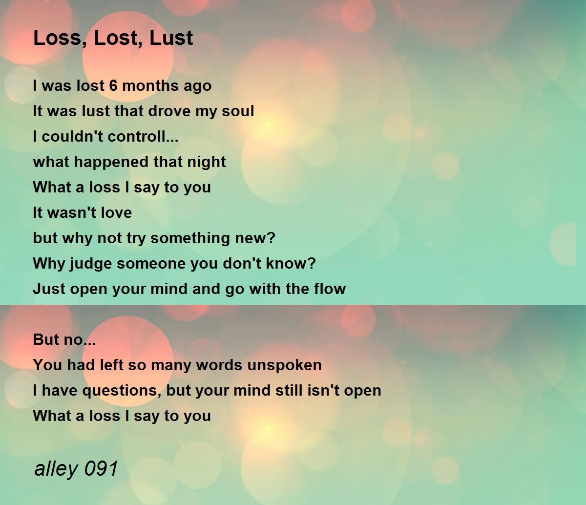 Loss Lost Lust By Alley 091 Loss Lost Lust Poem