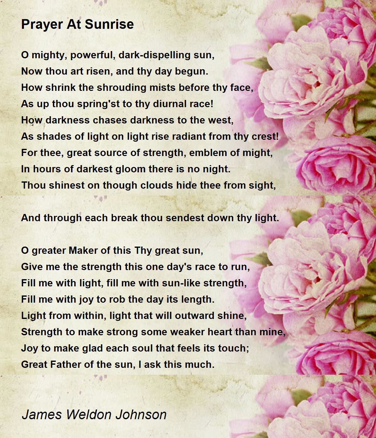 Prayer At Sunrise Prayer At Sunrise Poem by James Weldon Johnson
