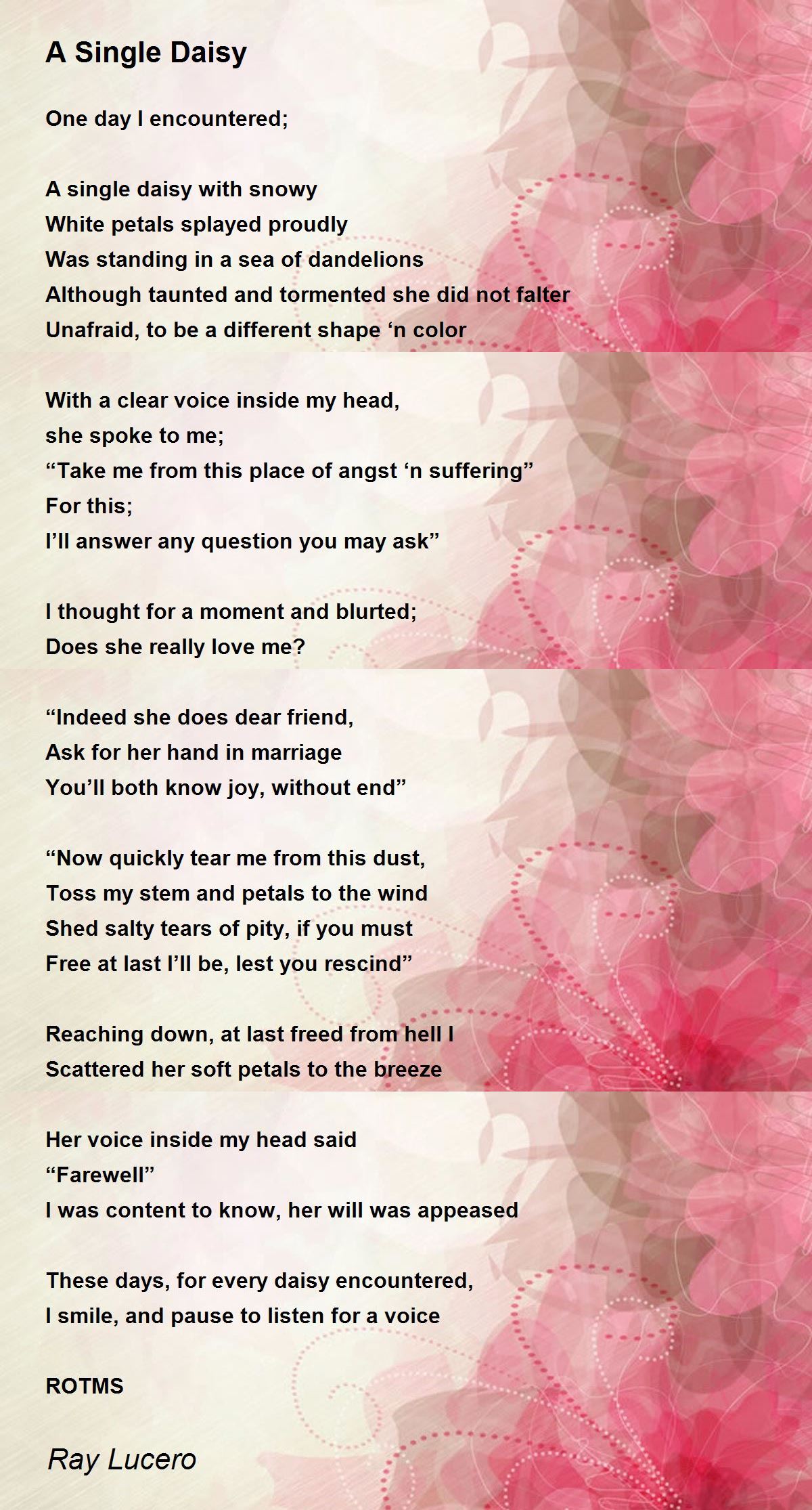 A Single Daisy A Single Daisy Poem by Ray Lucero