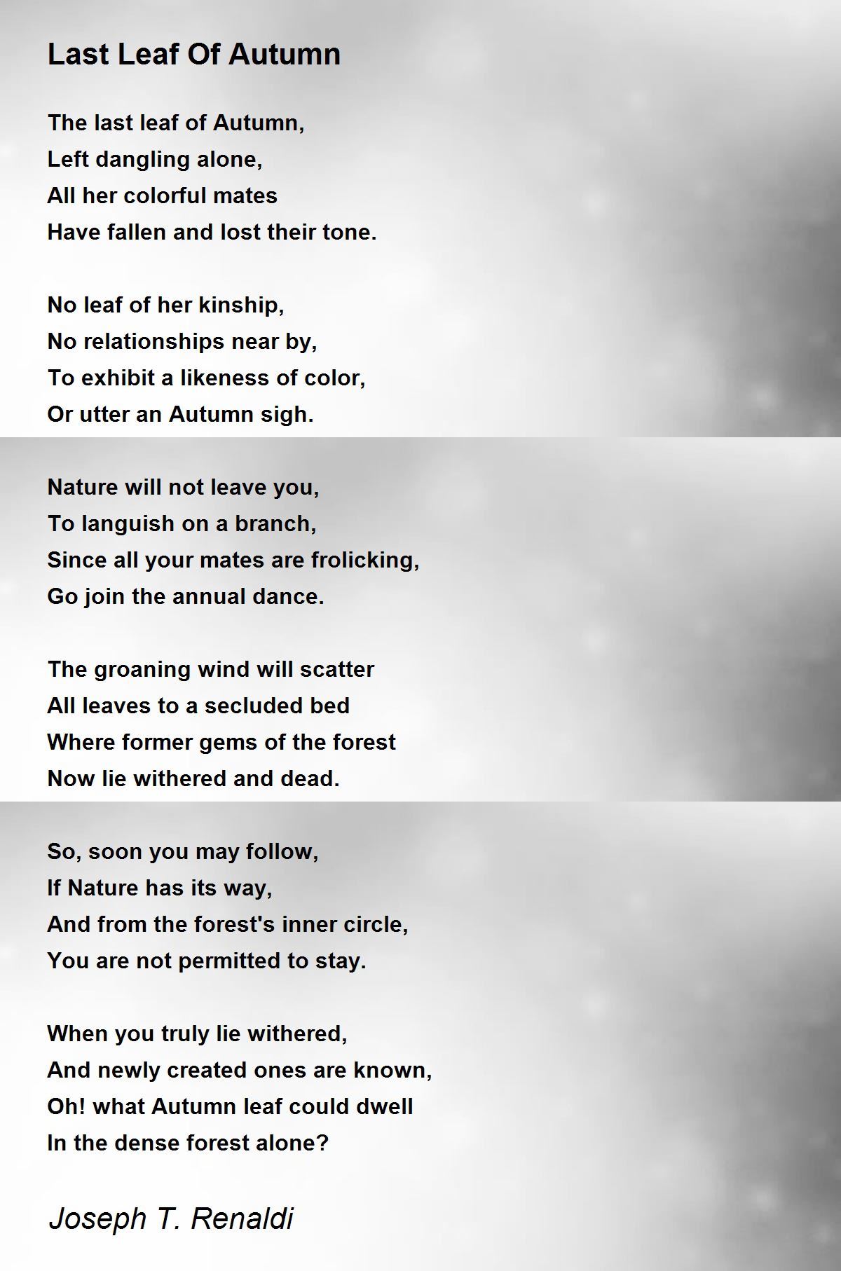 Last Leaf Of Autumn Last Leaf Of Autumn Poem by Joseph T. Renaldi