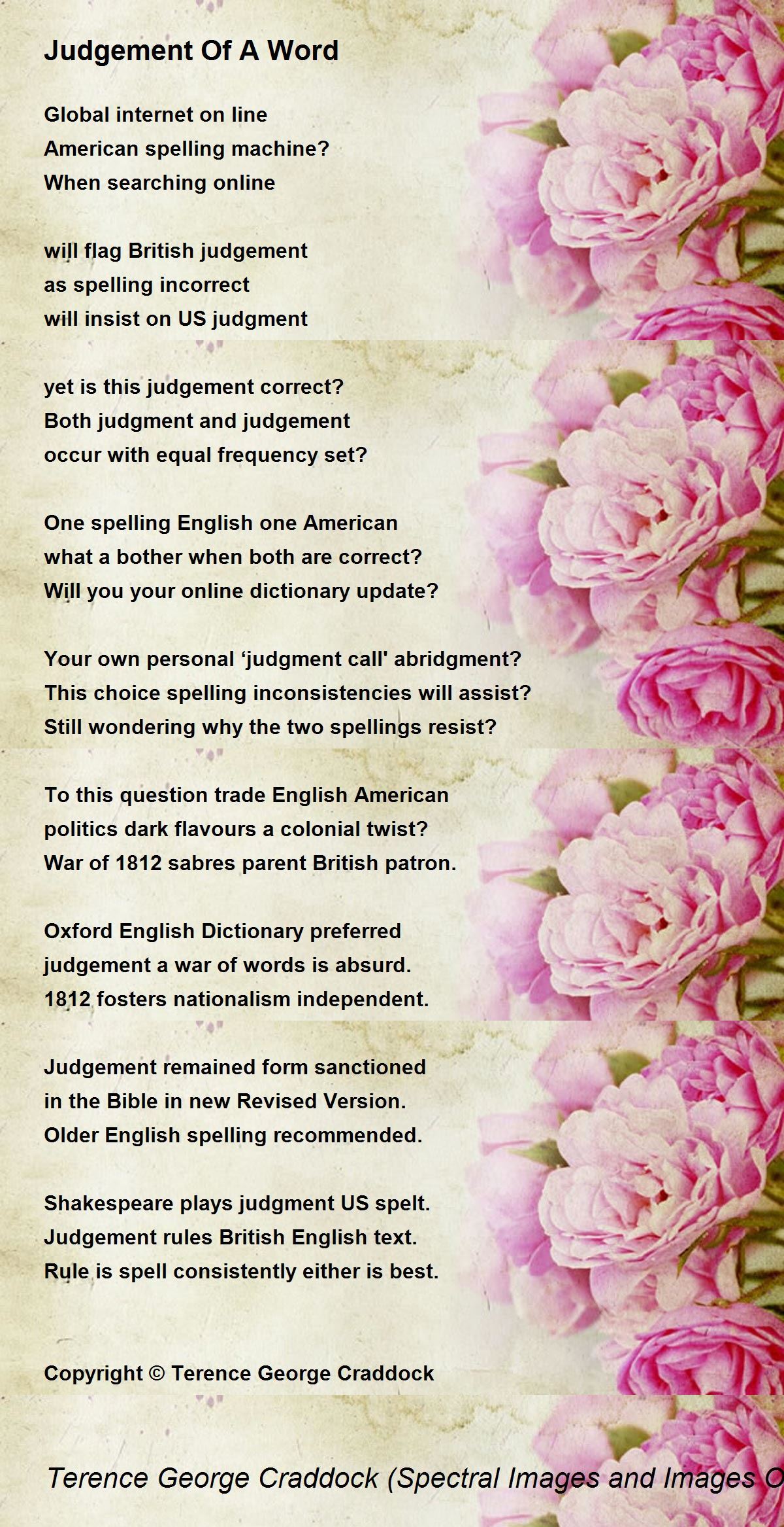 Judgement Of A Word Judgement Of A Word Poem By Terence George