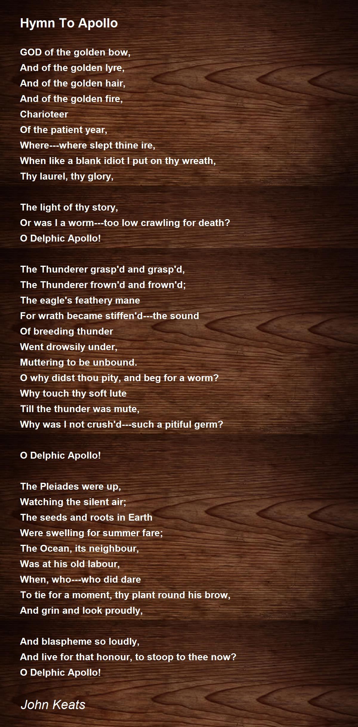 Hymn To Apollo Poem by John Keats - Poem Hunter