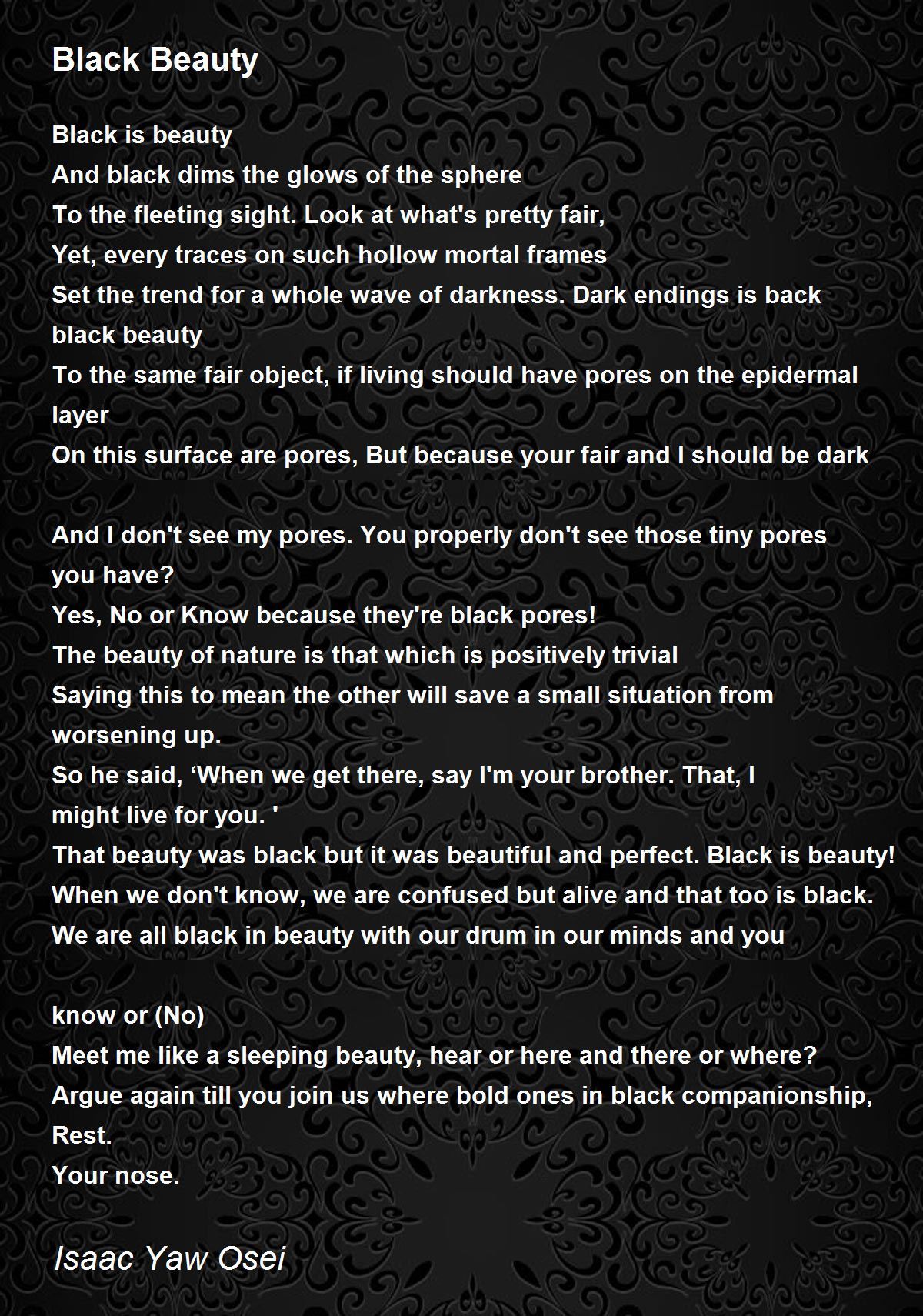 Black Beauty Black Beauty Poem by Isaac Yaw Osei