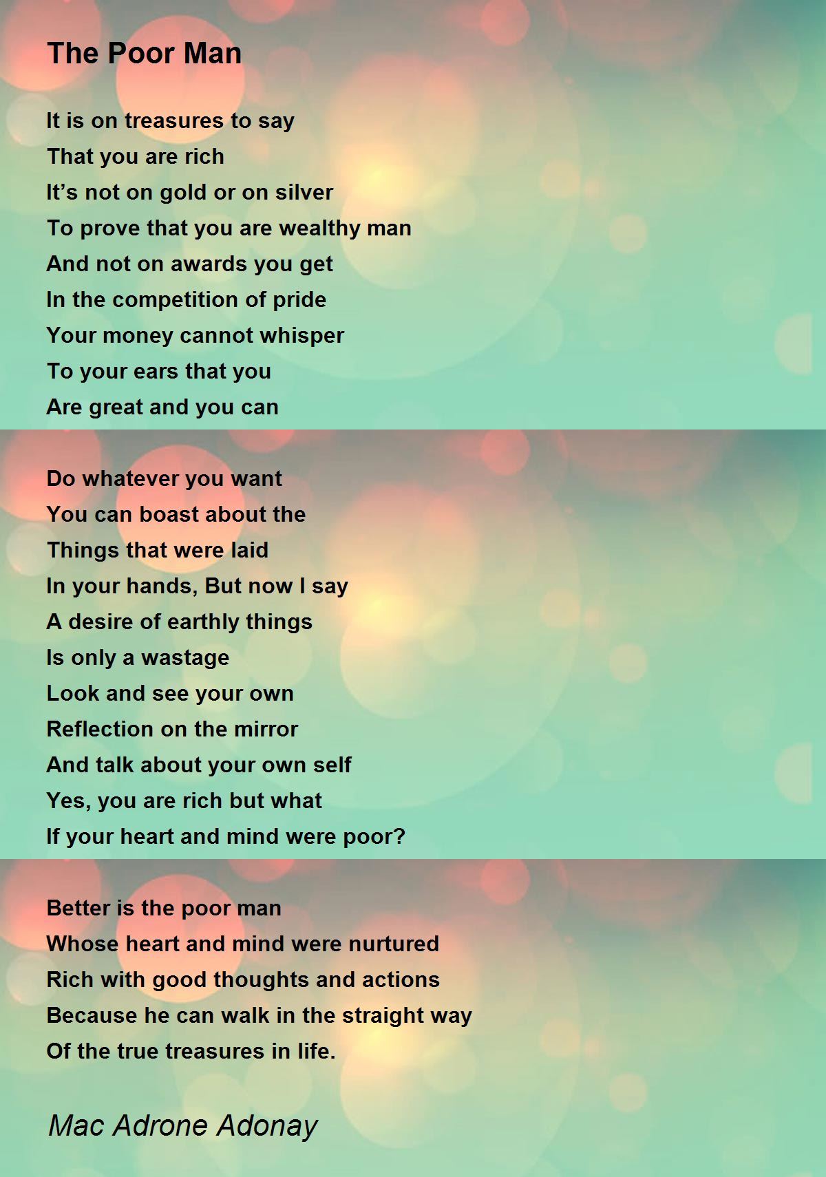 The Poor Man The Poor Man Poem by Mac Adrone Adonay