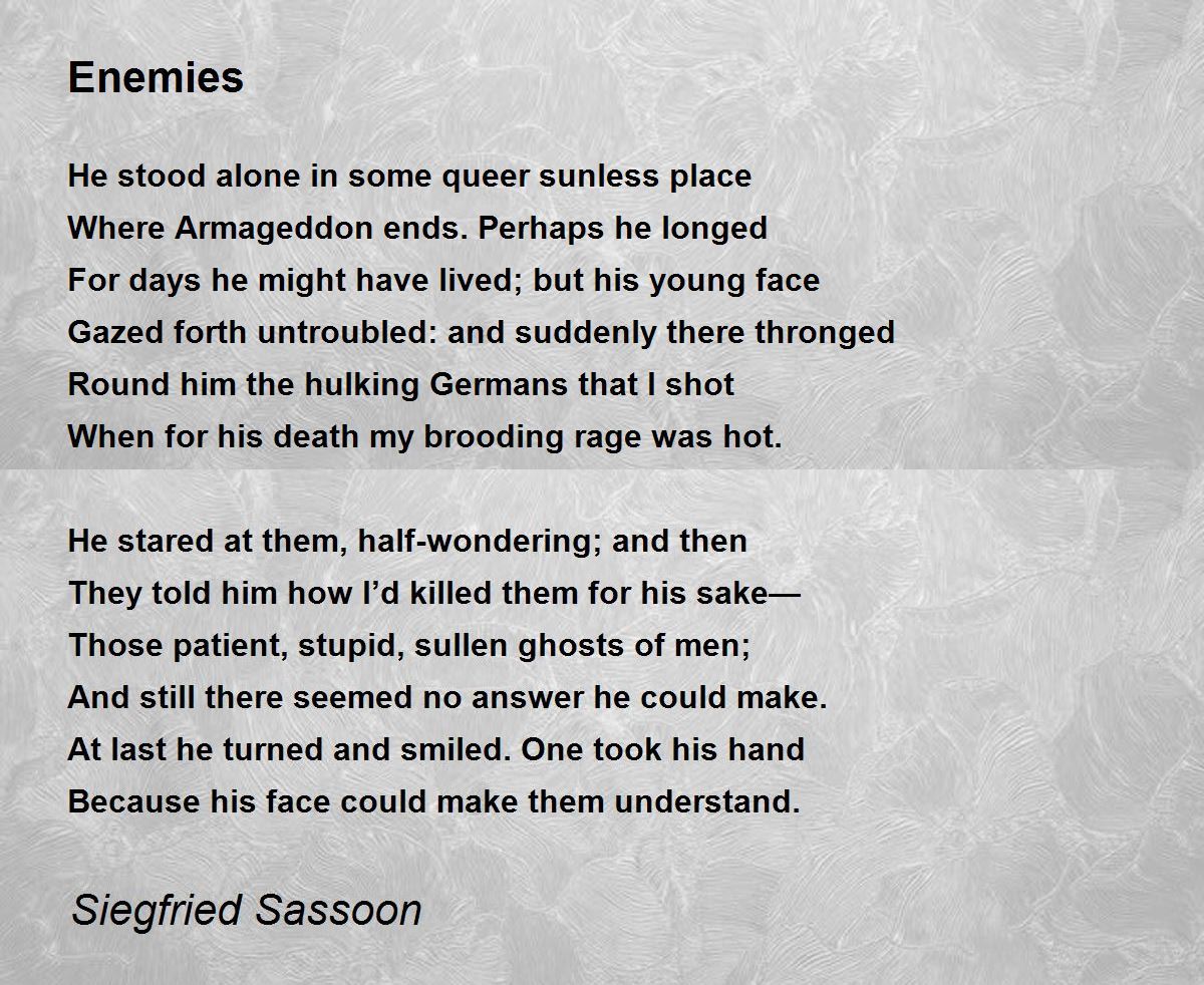 Enemies Poem by Siegfried Sassoon Poem Hunter