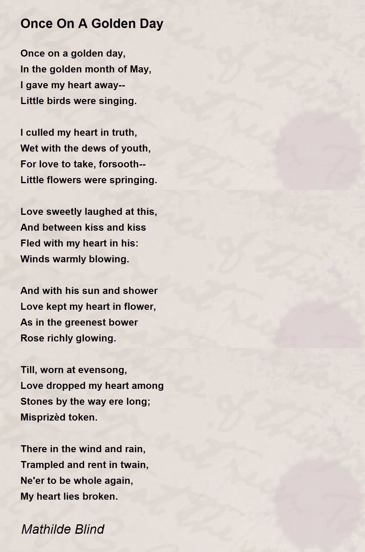 Once On A Golden Day Once On A Golden Day Poem by Mathilde Blind