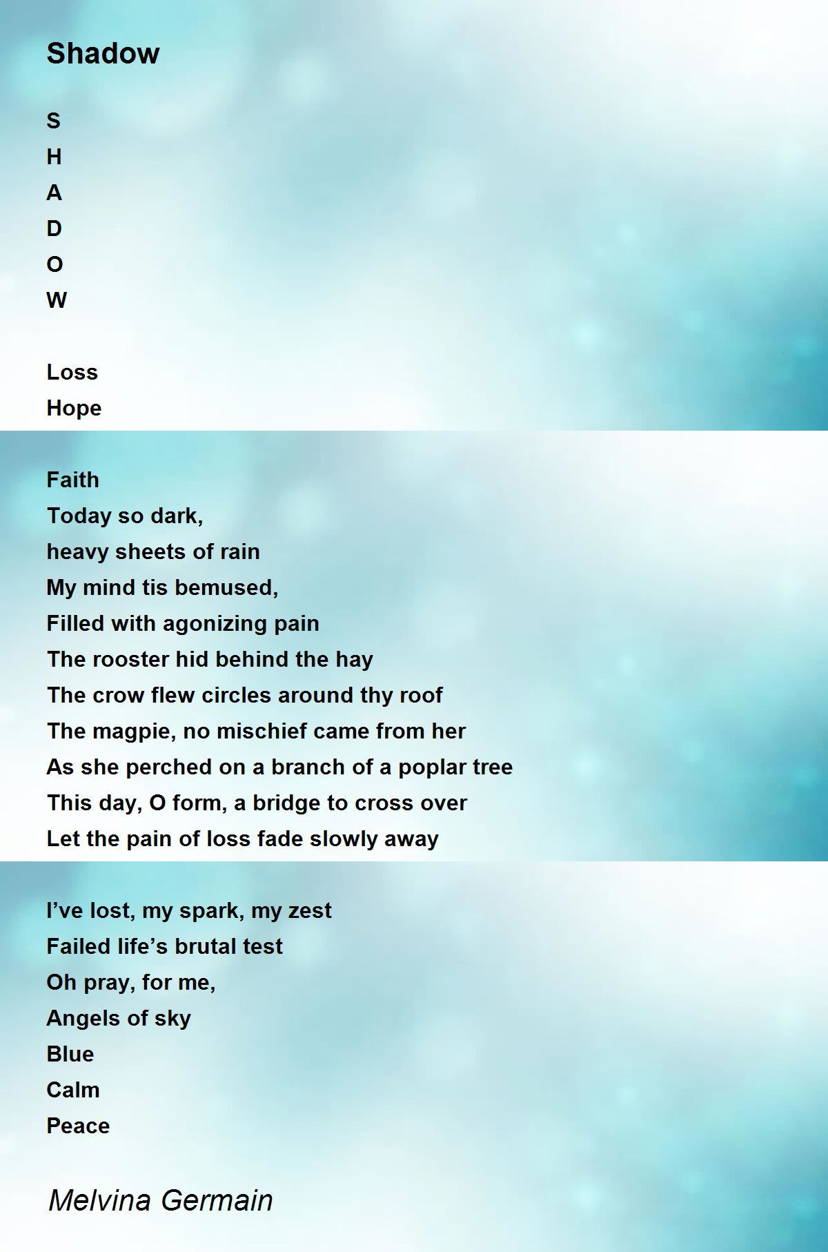 Shadow Shadow Poem by Melvina Germain