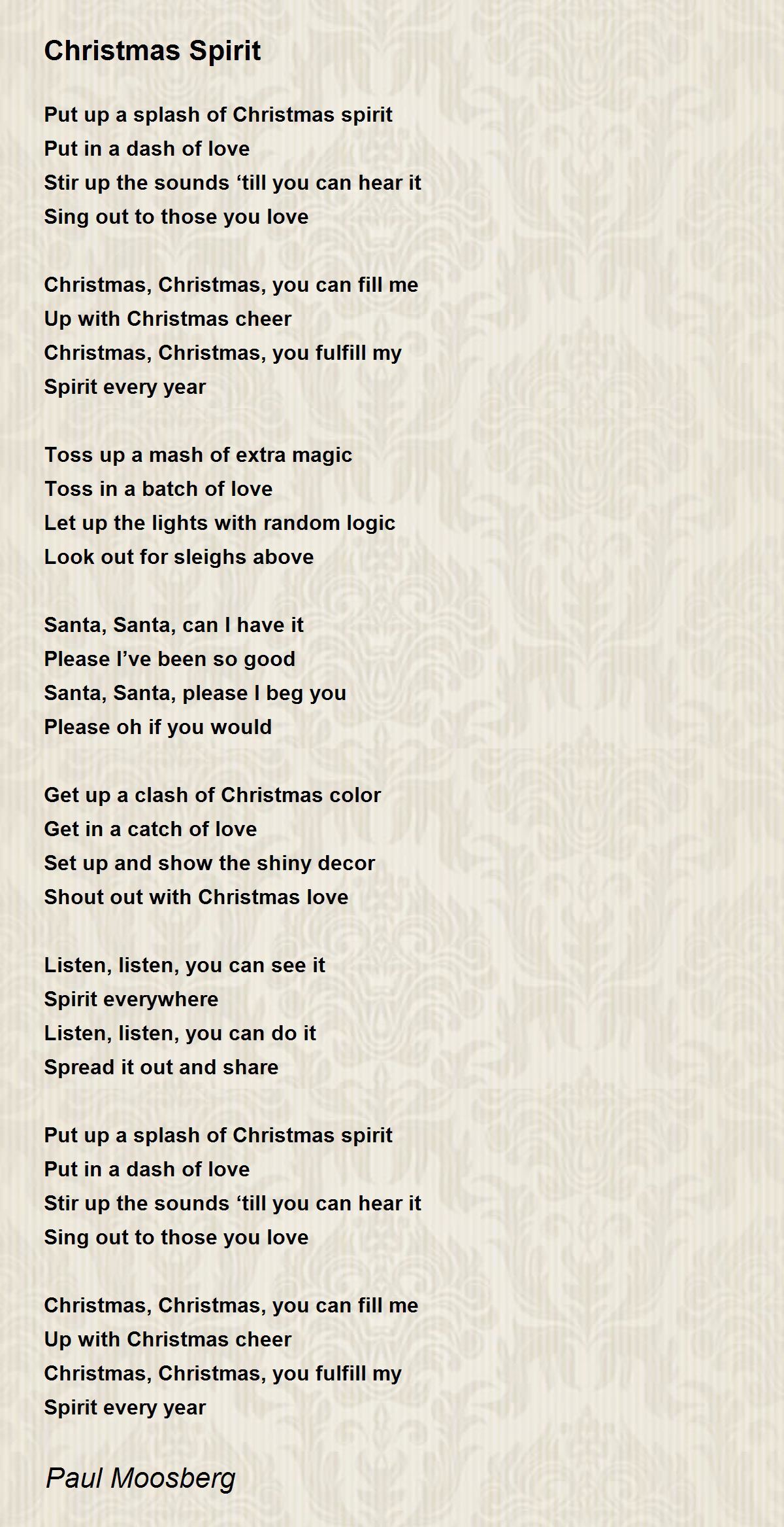 Christmas Spirit - Christmas Spirit Poem by Paul Moosberg