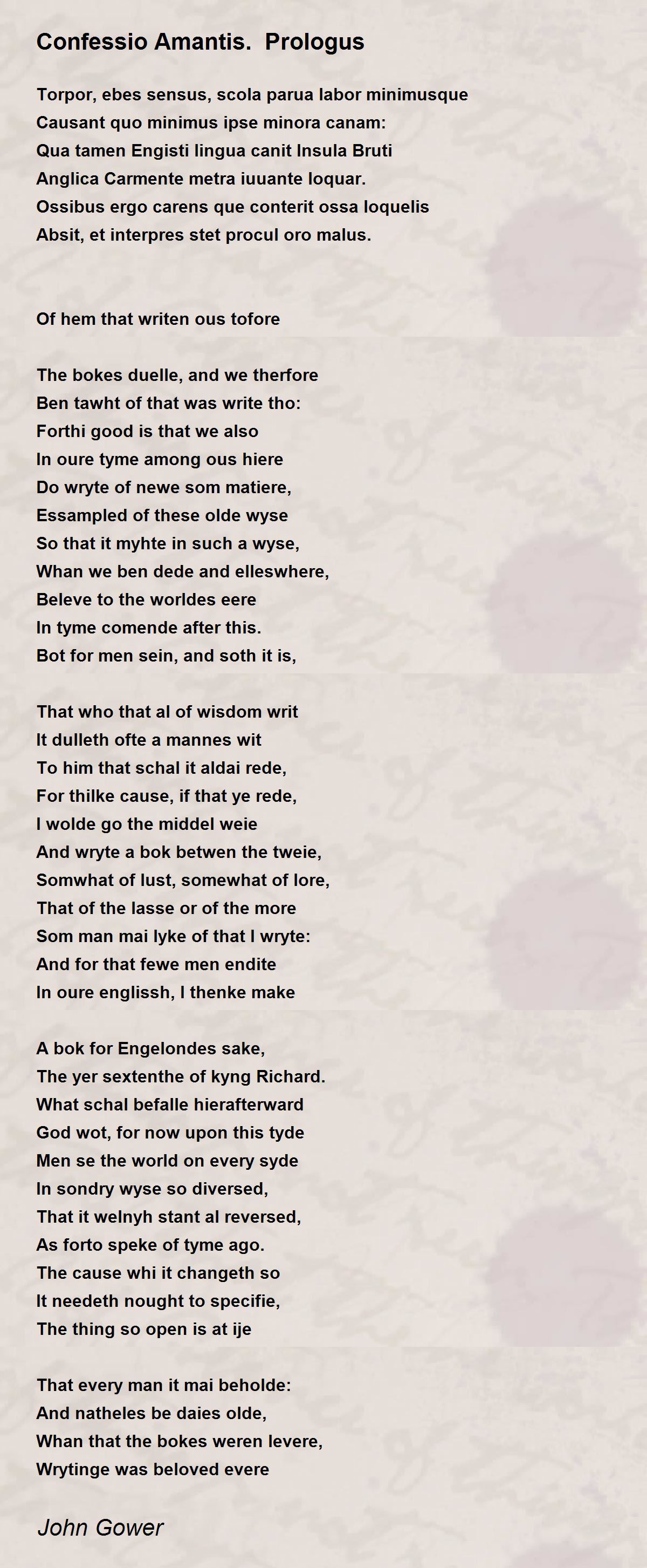 Confessio Amantis. Prologus by John Gower Confessio Amantis. Prologus