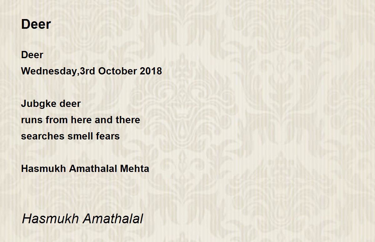 Deer Poem by Mehta Hasmukh Amathalal Poem Hunter