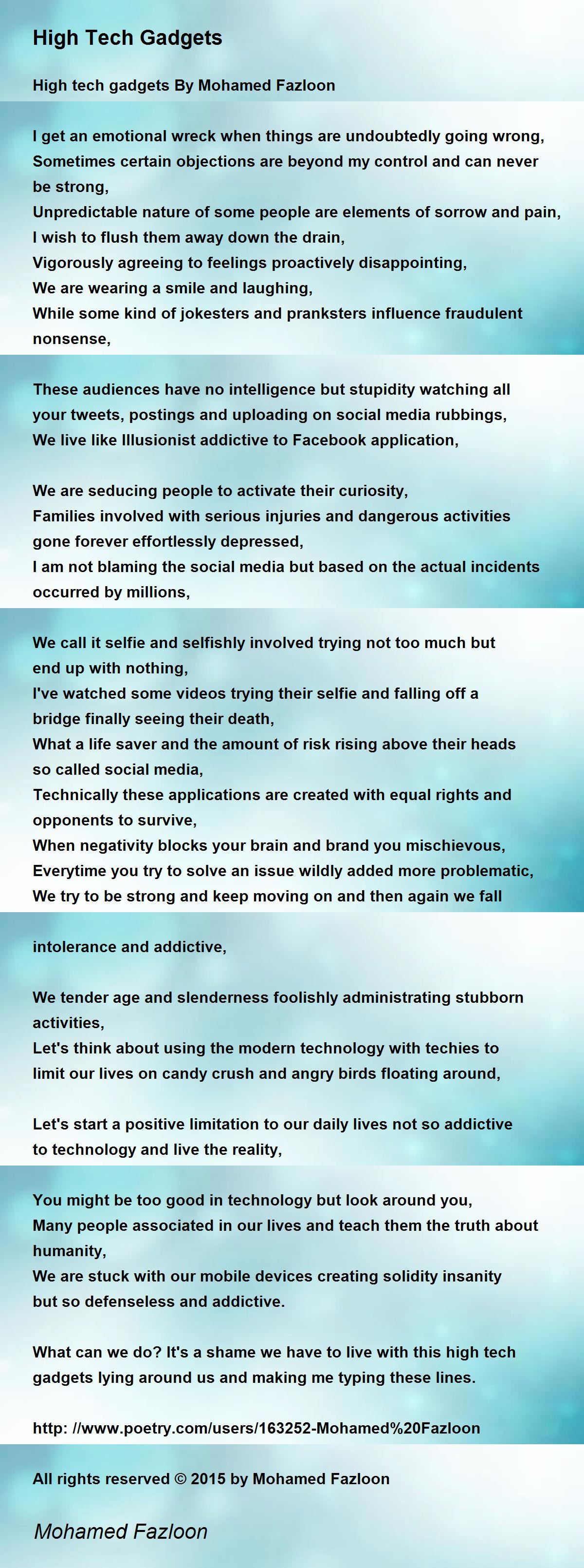 High Tech Gadgets by Mohamed Fazloon High Tech Gadgets Poem