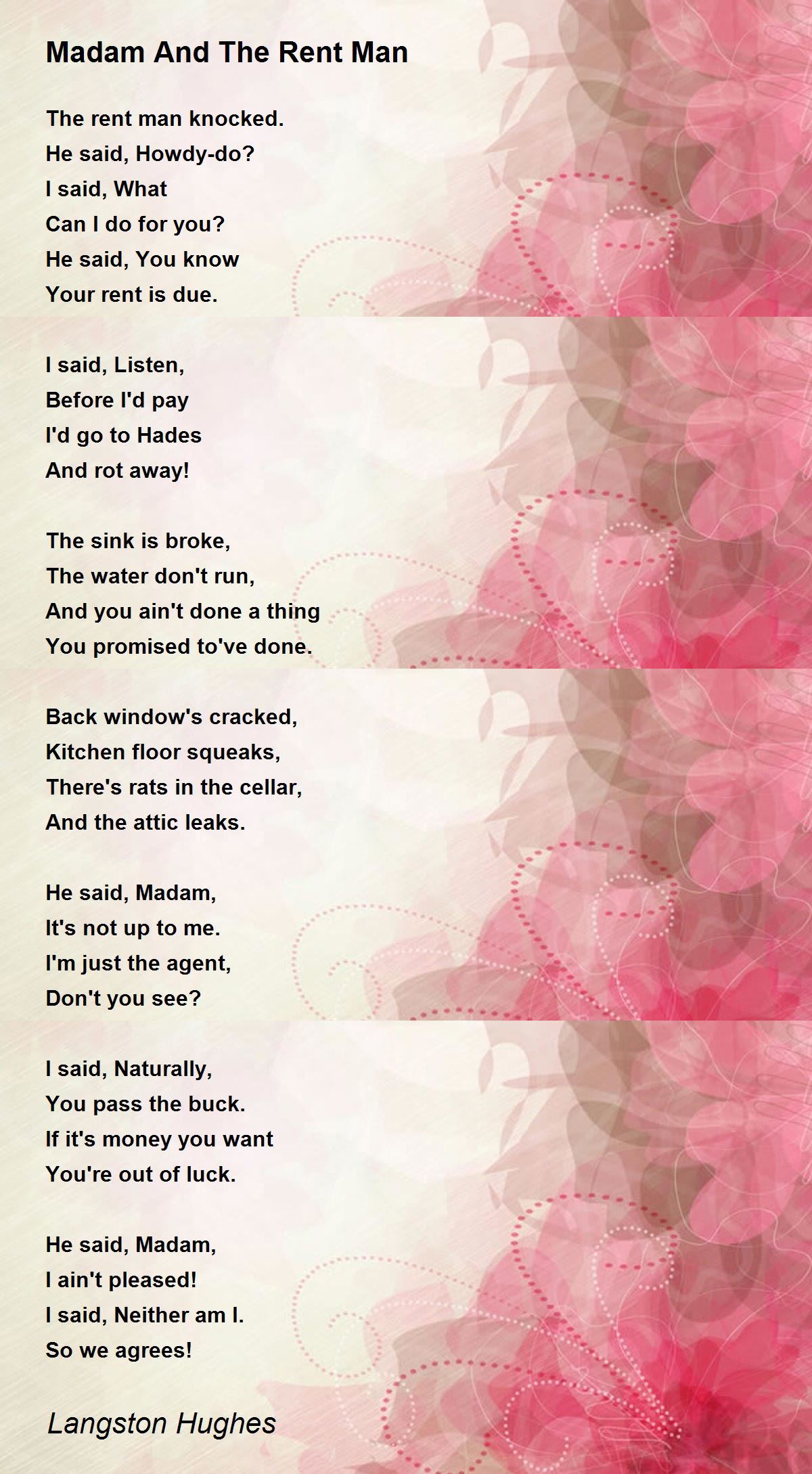Madam And The Rent Man Poem By Langston Hughes Poem Hunter