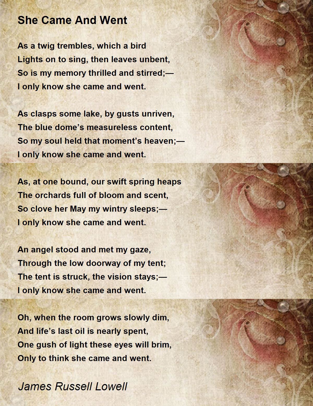 She Came And Went Poem by James Russell Lowell - Poem Hunter