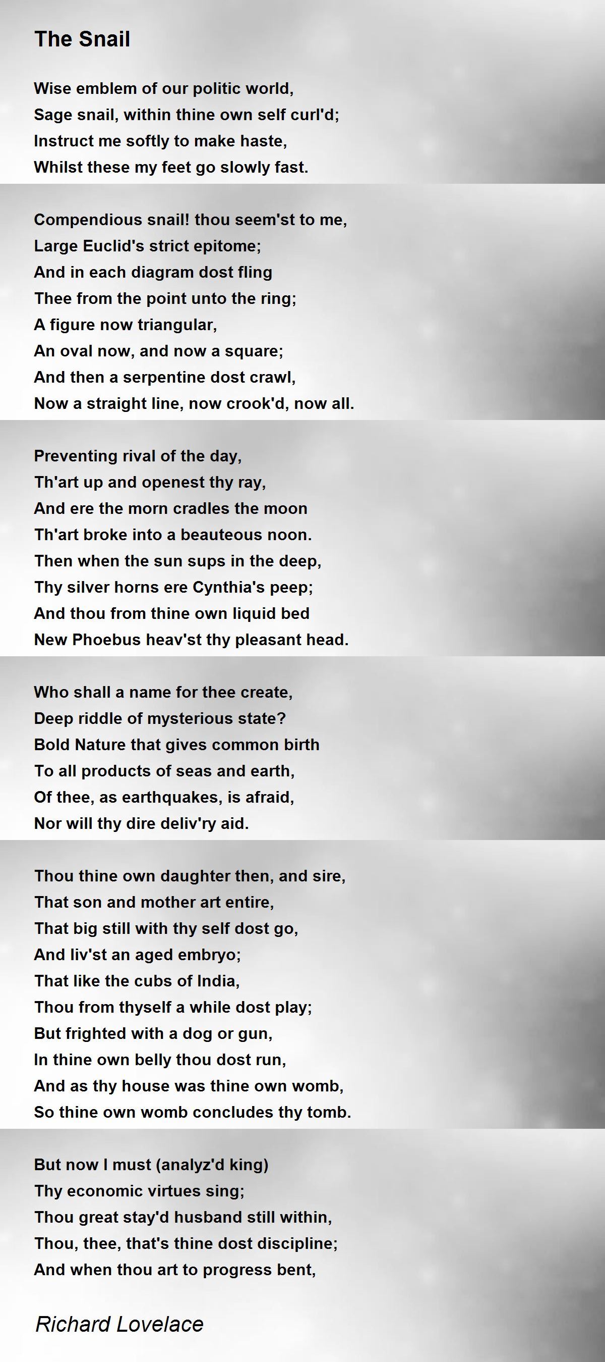 The Snail The Snail Poem by Richard Lovelace