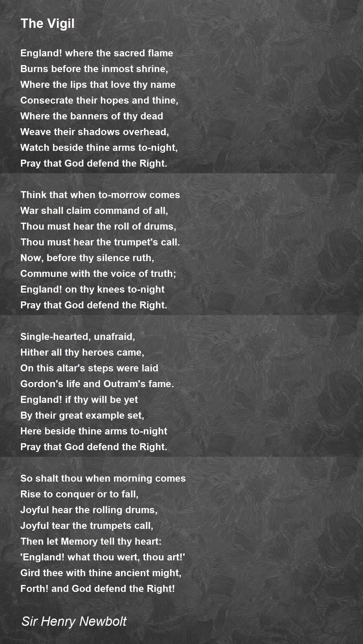 The Vigil Poem by Sir Henry Newbolt Poem Hunter