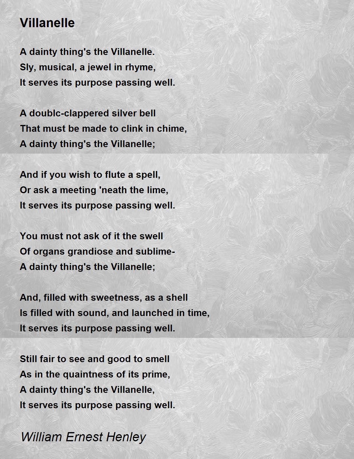 Villanelle Poem by William Ernest Henley - Poem Hunter