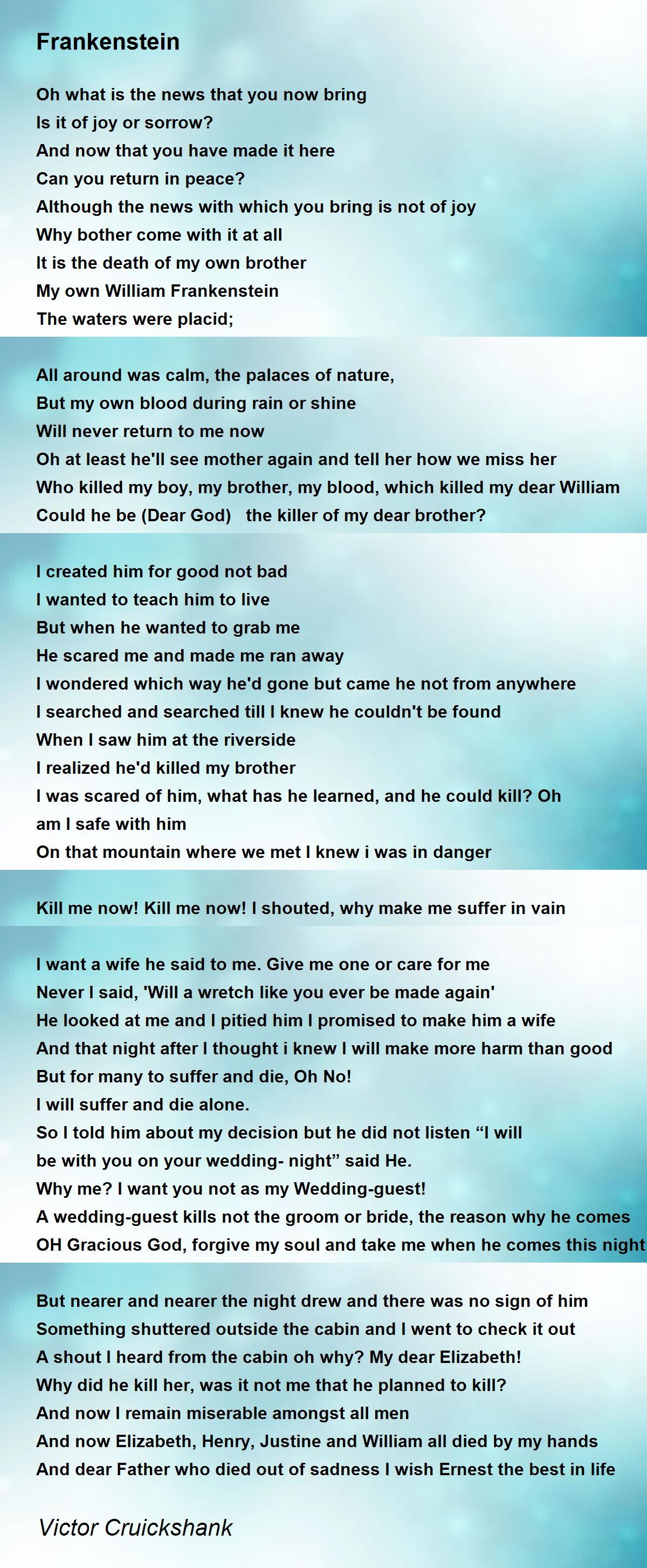 Frankenstein Poem by Victor Cruickshank - Poem Hunter
