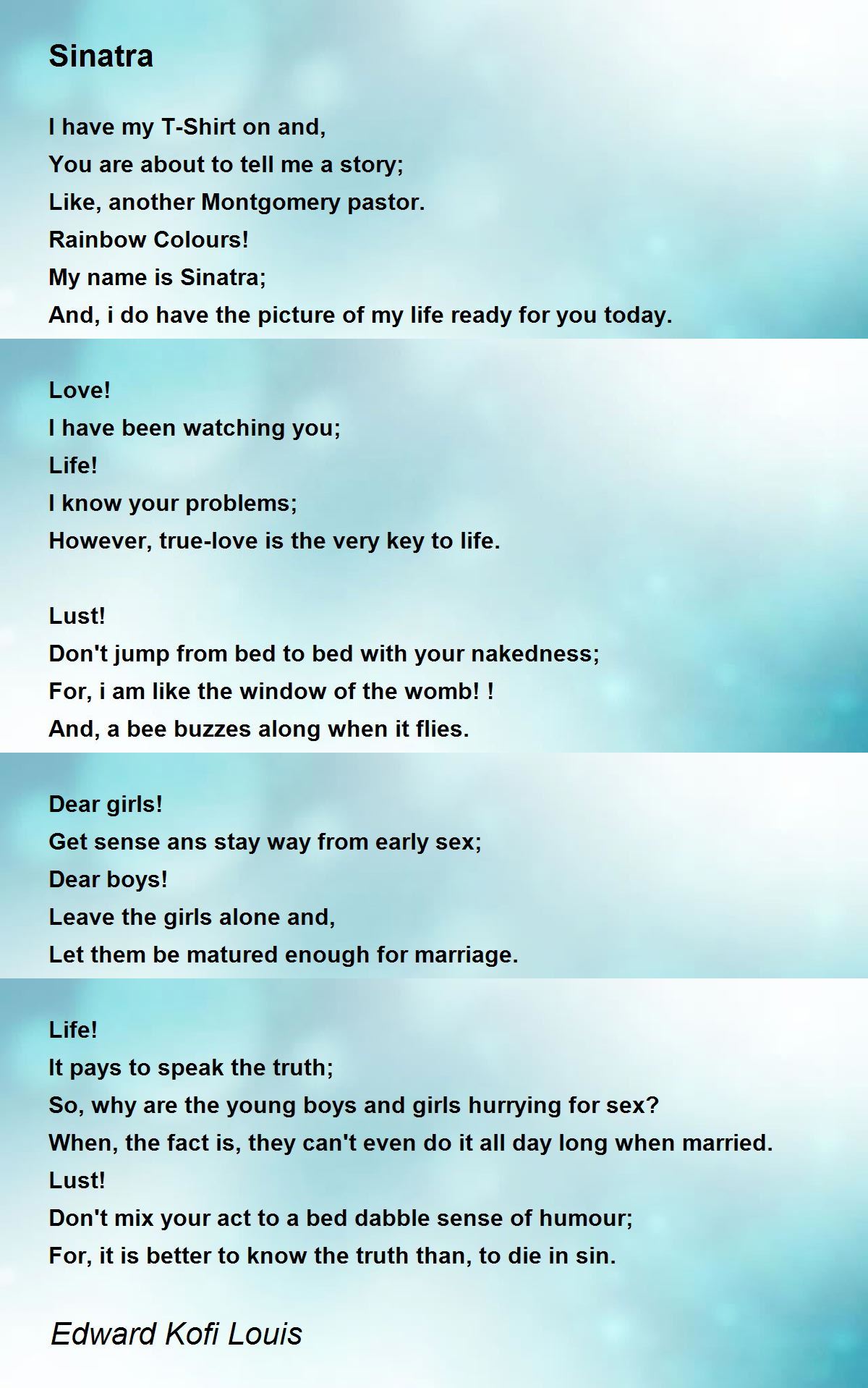 Sinatra Sinatra Poem By Edward Kofi Louis