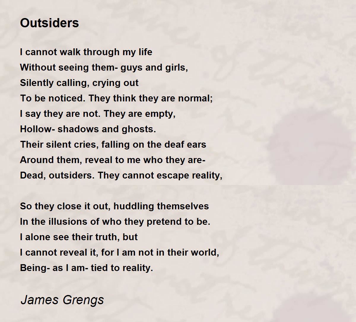 Outsiders Poem by James Grengs - Poem Hunter