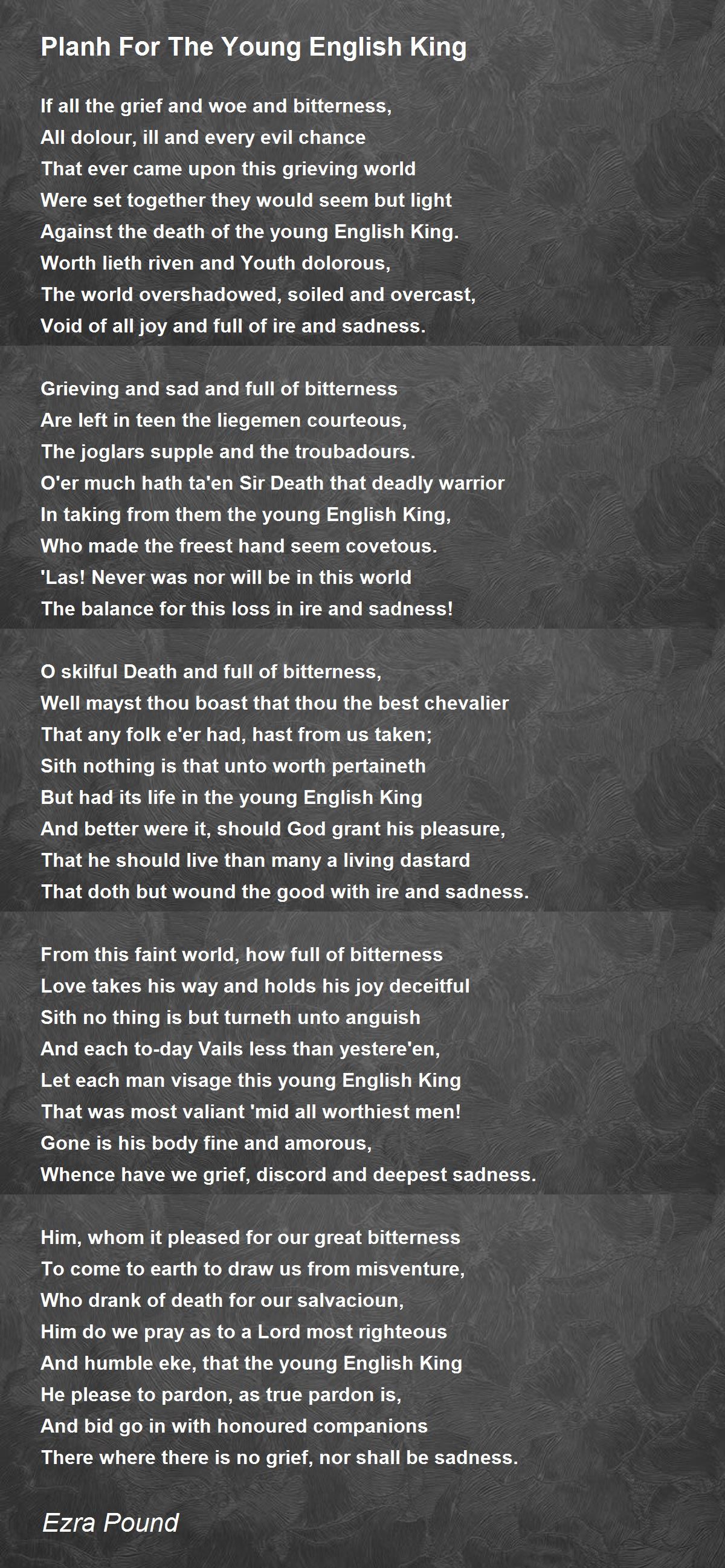 Planh For The Young English King Planh For The Young English King