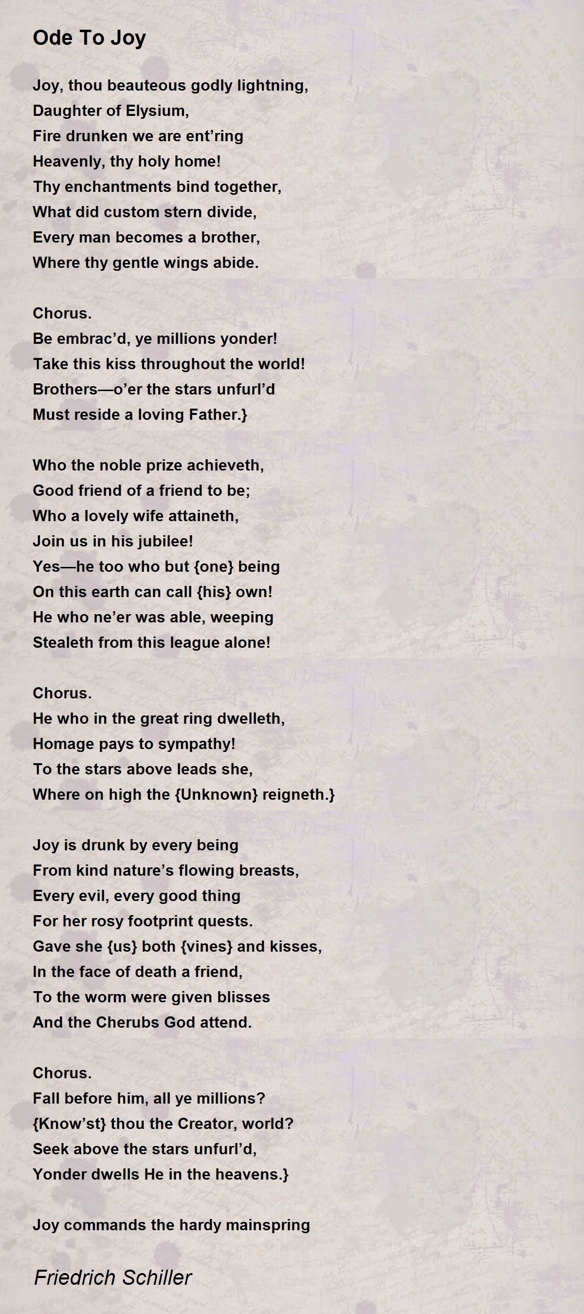 Ode To Joy Poem by Friedrich Schiller - Poem Hunter