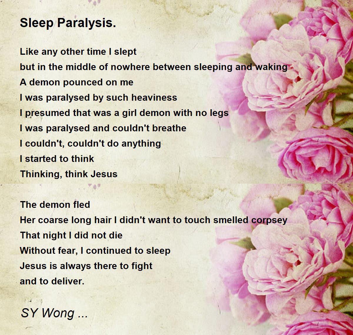 Sleep Paralysis. by SY Wong Sleep Paralysis. Poem
