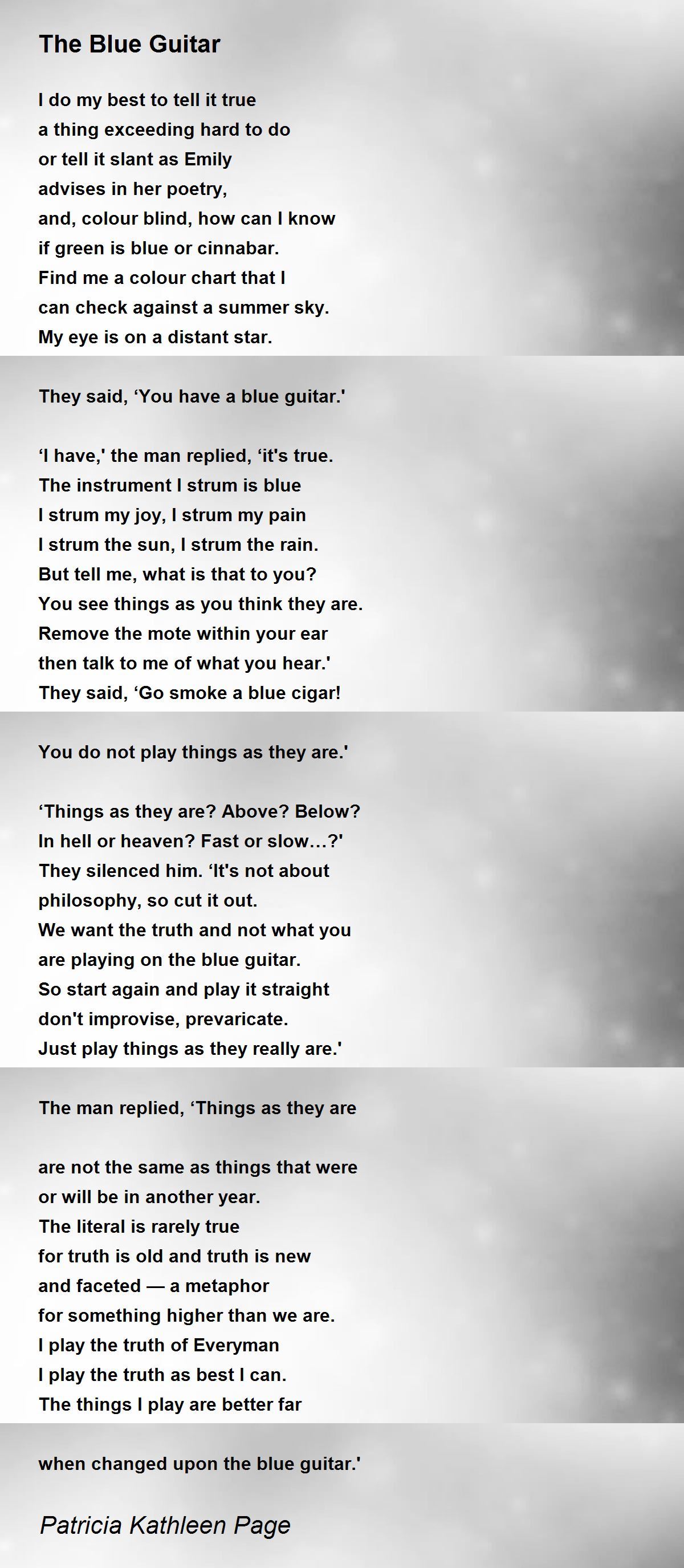 The Blue Guitar The Blue Guitar Poem by Patricia Kathleen Page