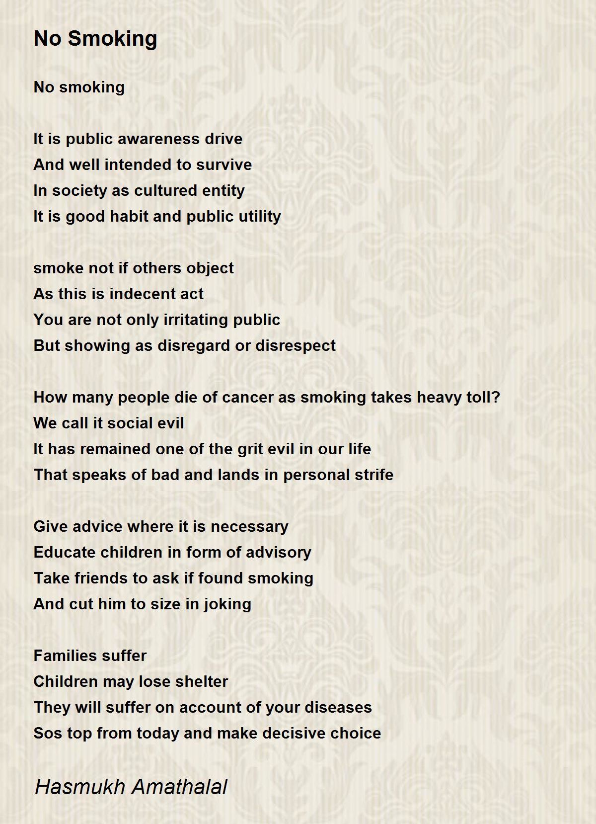 No Smoking Poem by Mehta Hasmukh Amathalal Poem Hunter