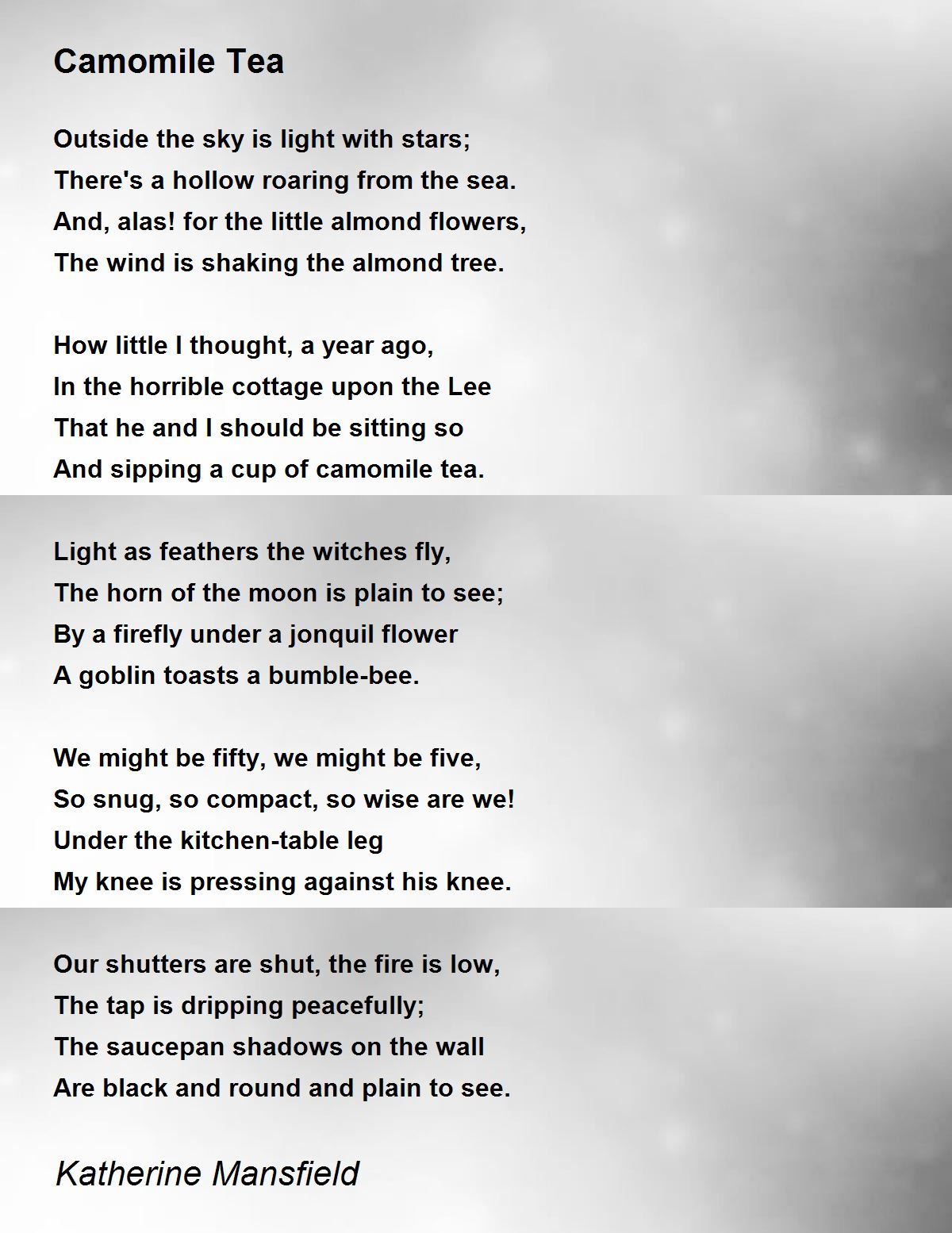Camomile Tea Poem By Katherine Mansfield Poem Hunter