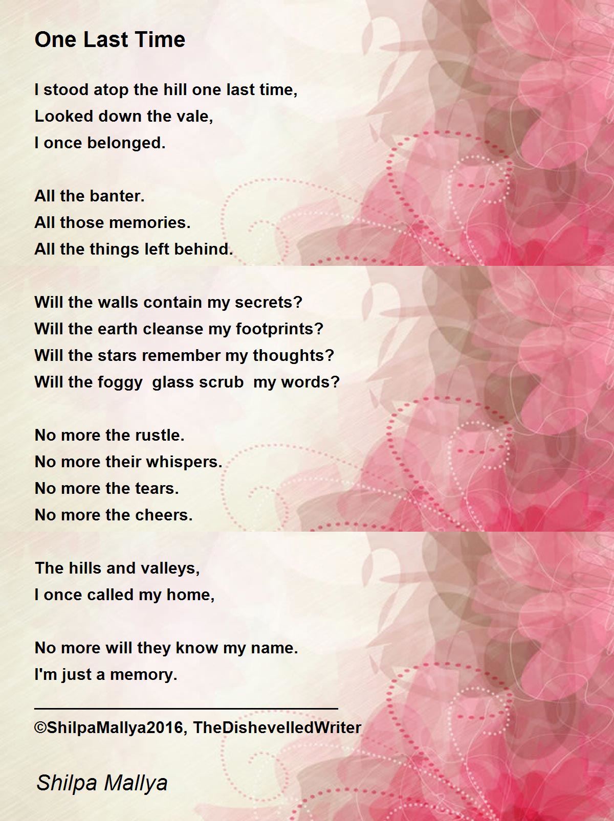 One Last Time By Shilpa Mallya One Last Time Poem One Last Time By Shilpa Mallya One Last Time Poem